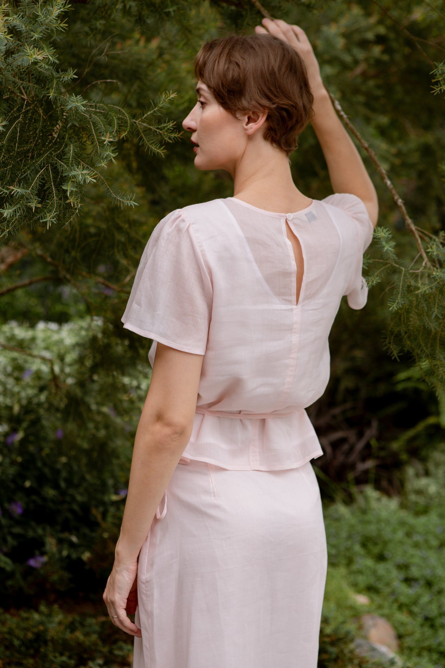 Aire Blouse with Flutter Sleeves - Pink Blossom