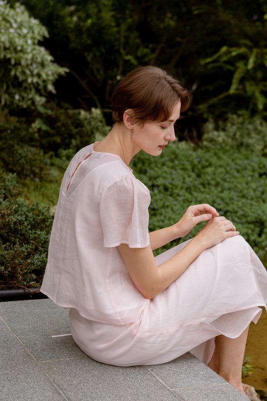 Aire Blouse with Flutter Sleeves - Pink Blossom