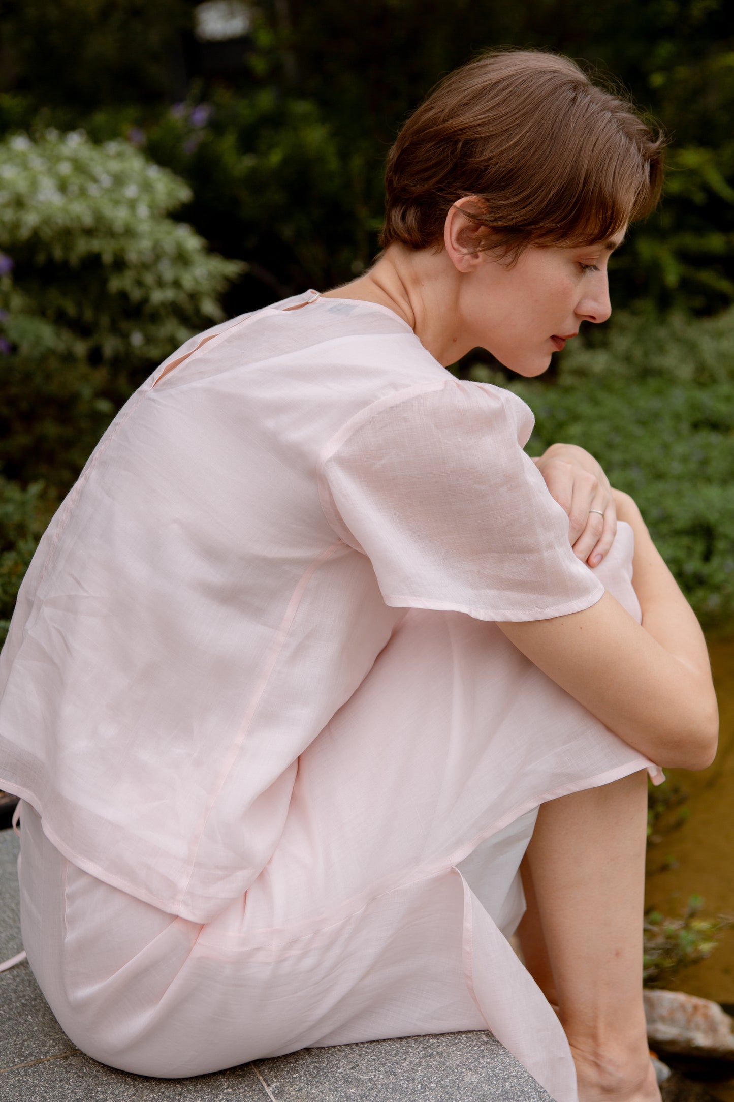 Aire Blouse with Flutter Sleeves - Pink Blossom