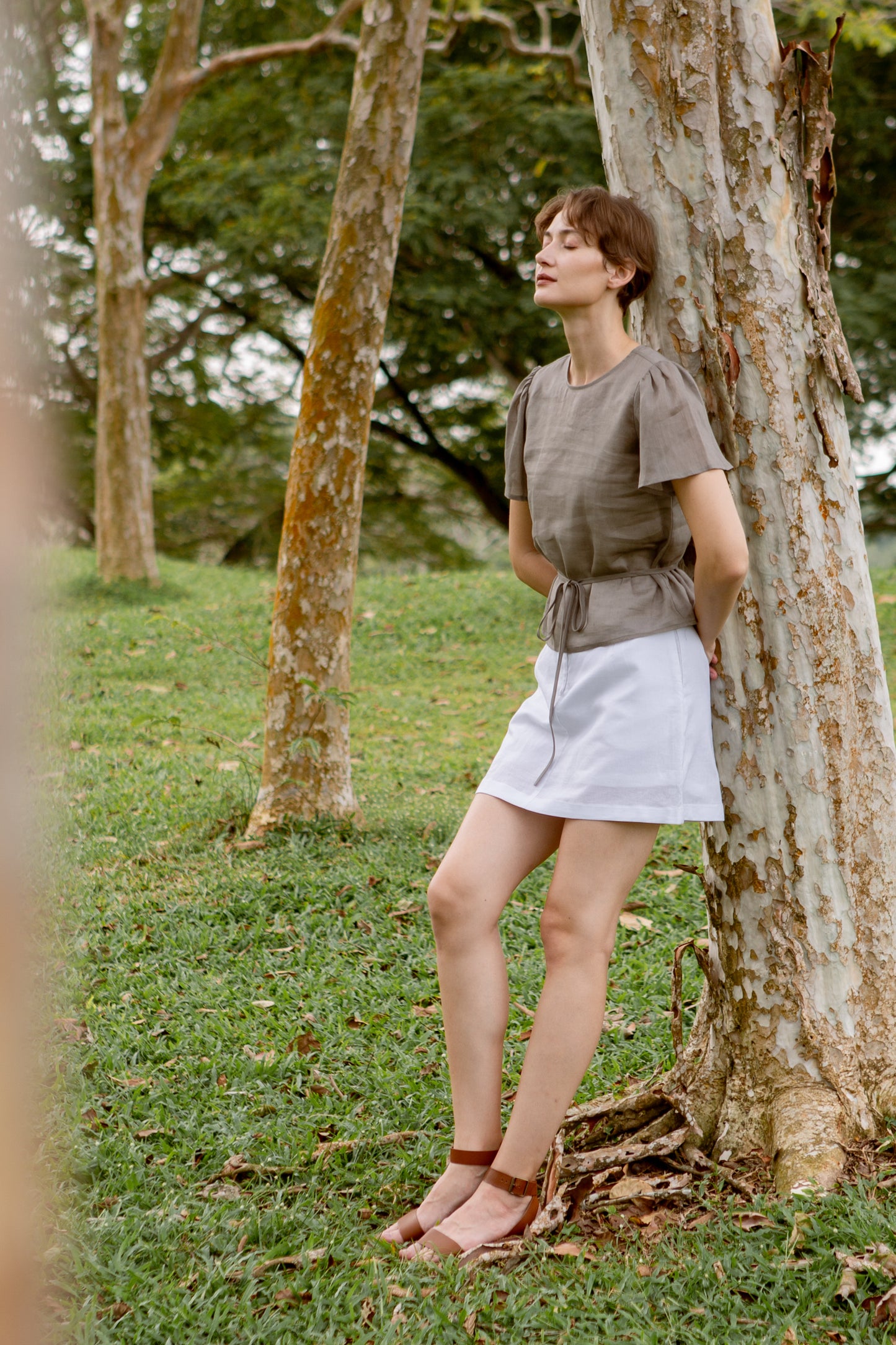 Mini A-Line Skorts in Linen - White