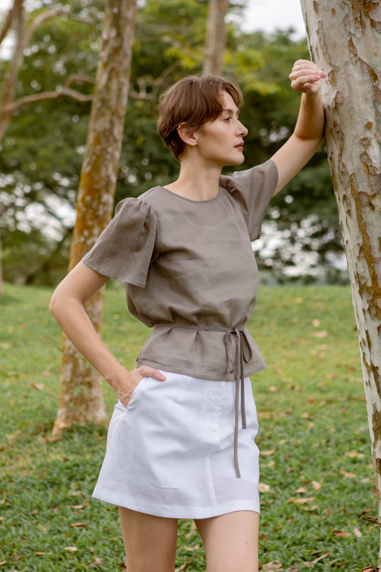 Mini A-Line Skorts in Linen - White