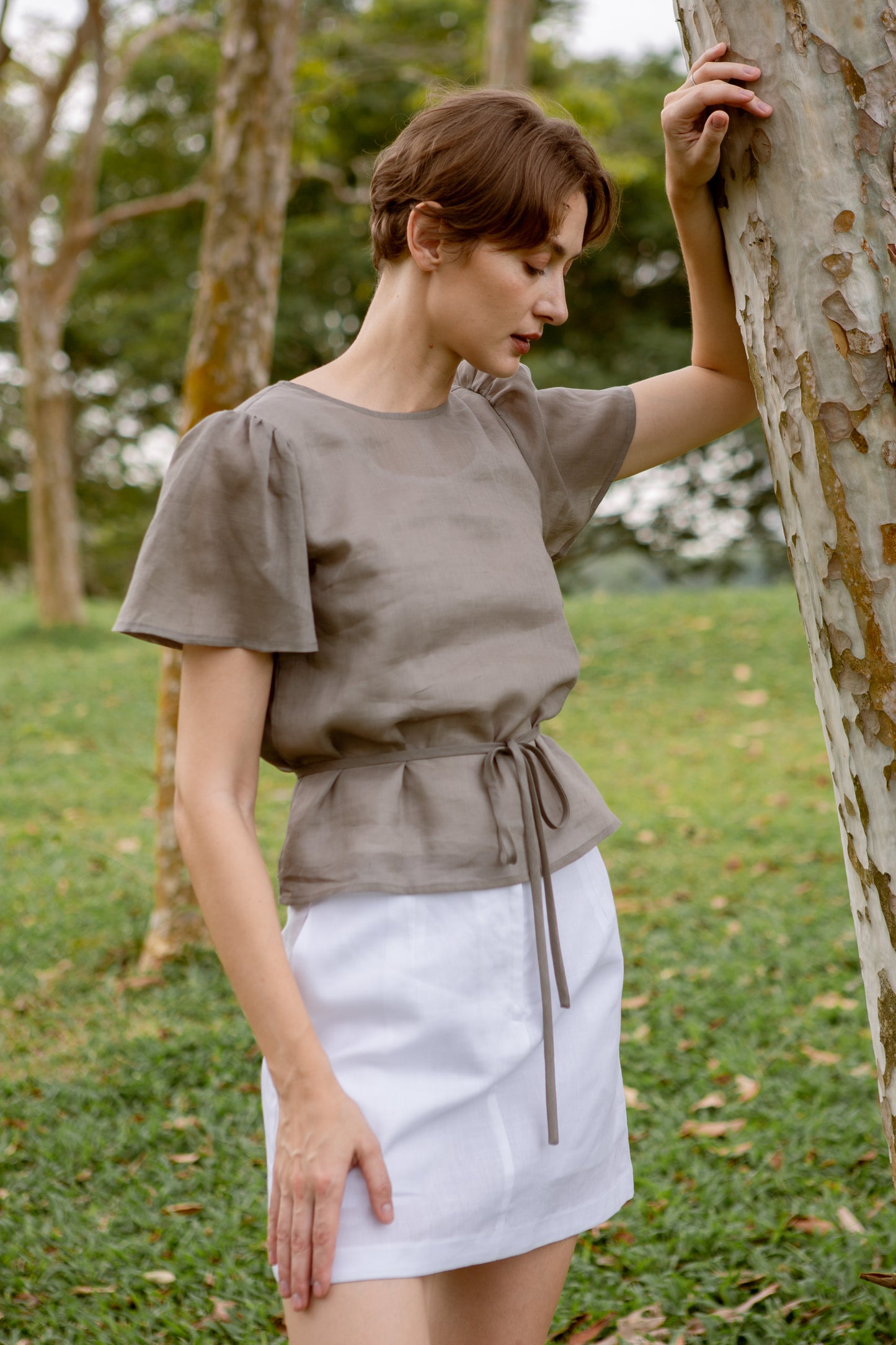 Mini A-Line Skorts in Linen - White