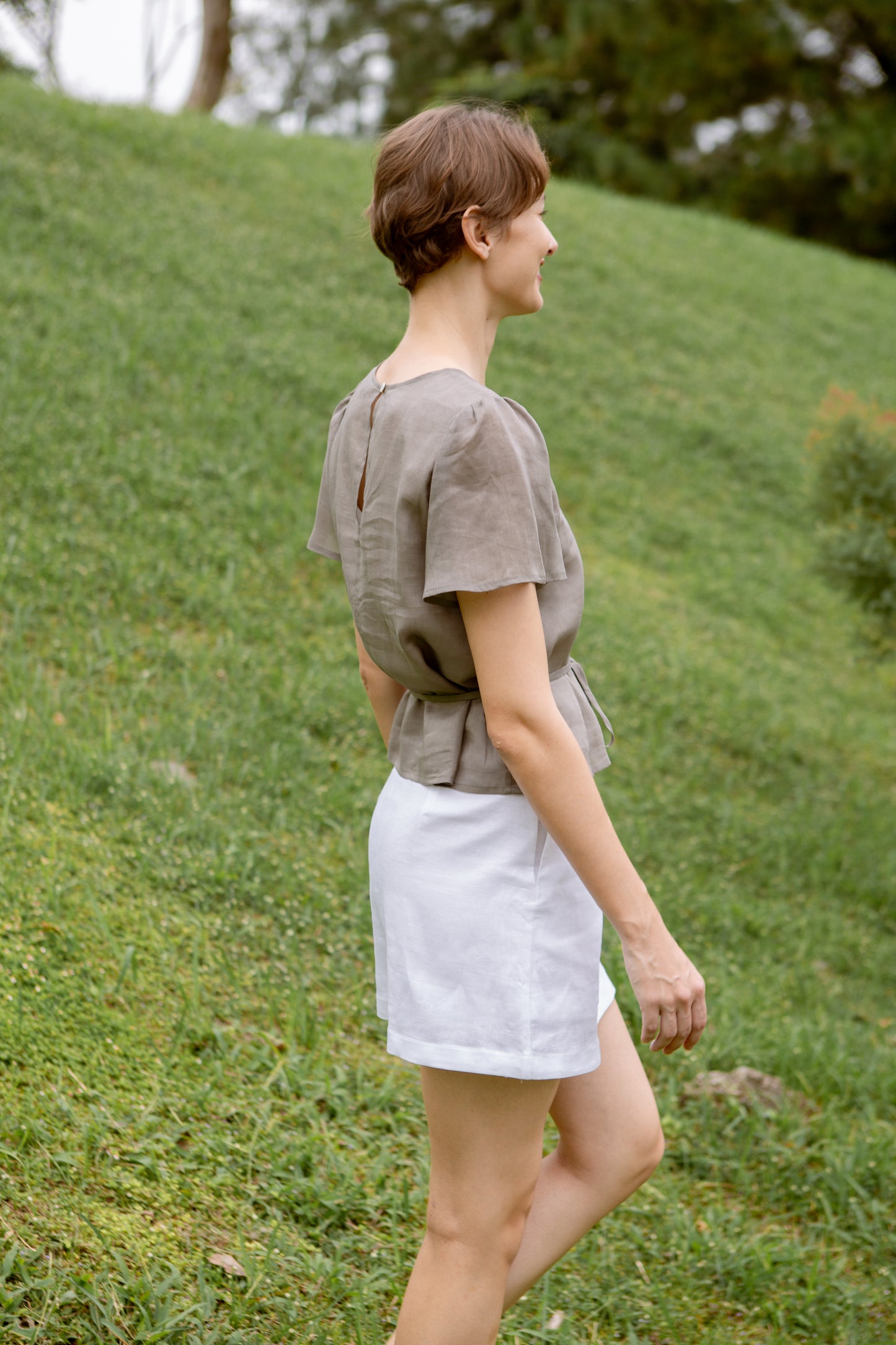 Aire Blouse with Flutter Sleeves - Taupe