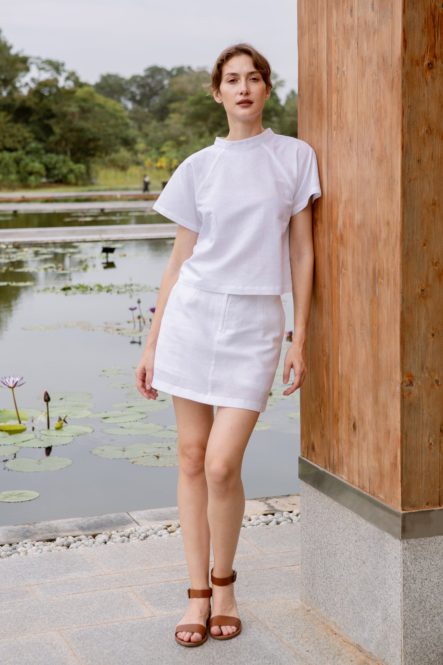 Stand Collar Blouse in Linen - White