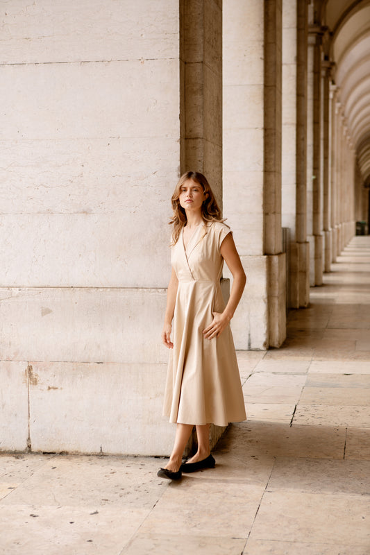 Tailored Wrap A-line Dress - Khaki