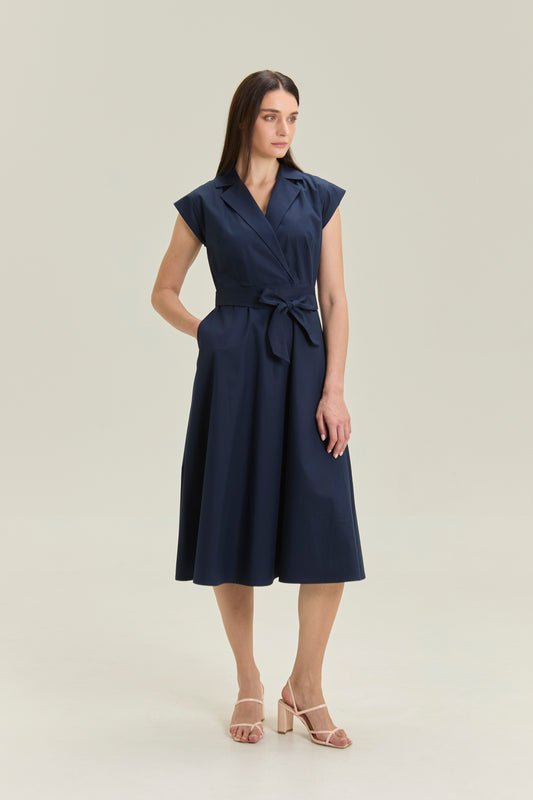 Tailored Wrap A-line Dress - Midnight