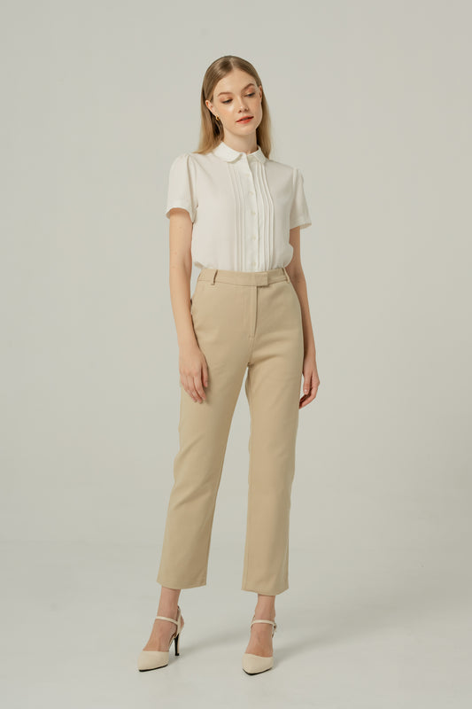 Cropped Slim Fit Cotton-Twill Trousers - Light Khaki