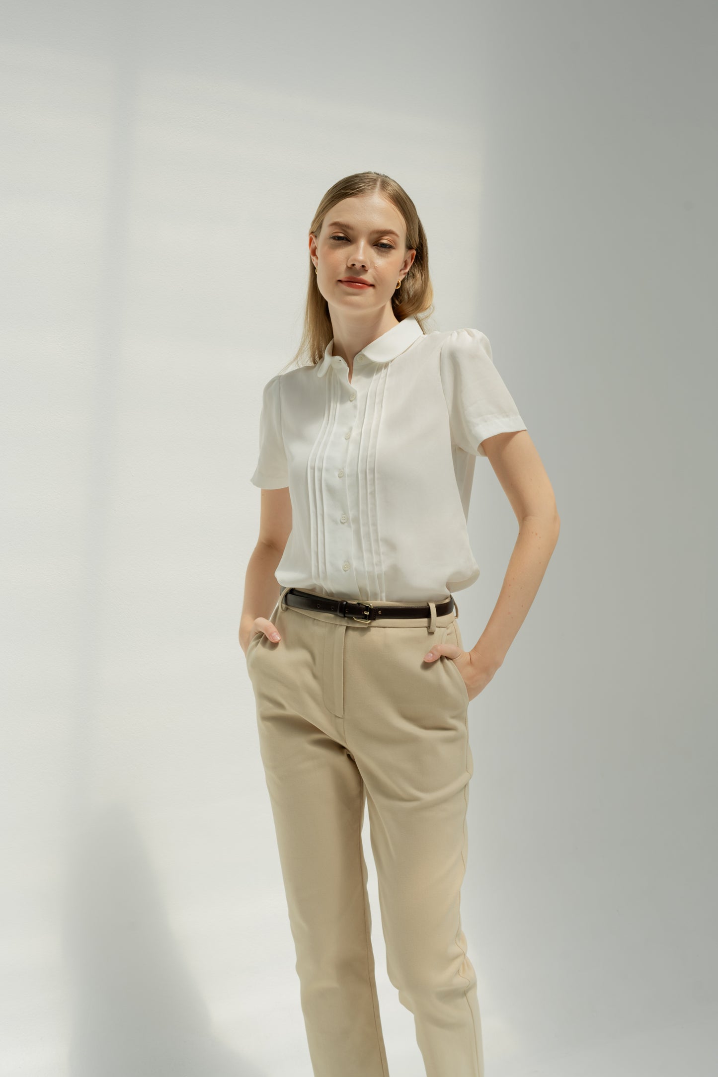 Cropped Slim Fit Cotton-Twill Trousers - Light Khaki