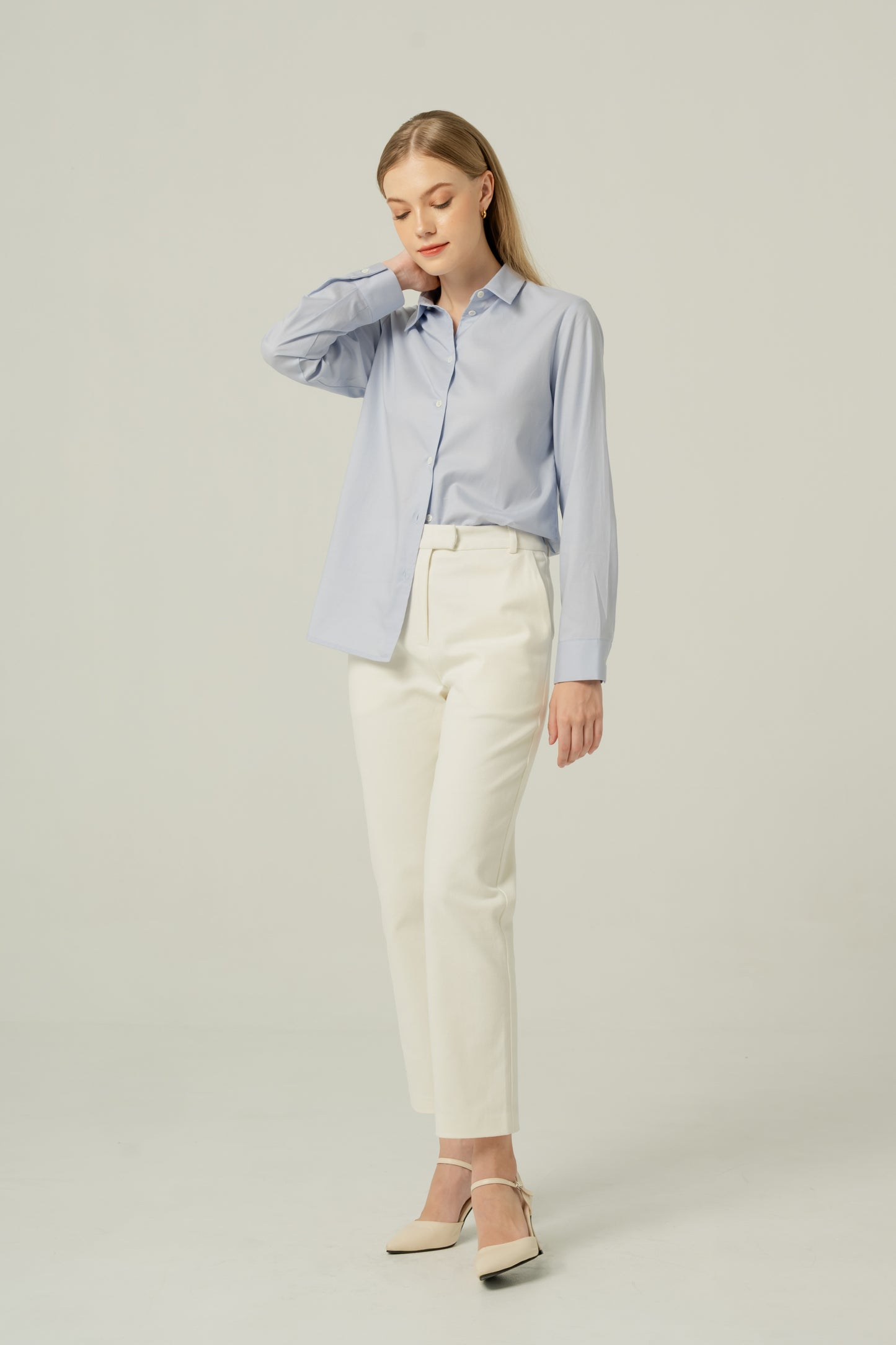 Cropped Slim Fit Cotton-Twill Trousers - White