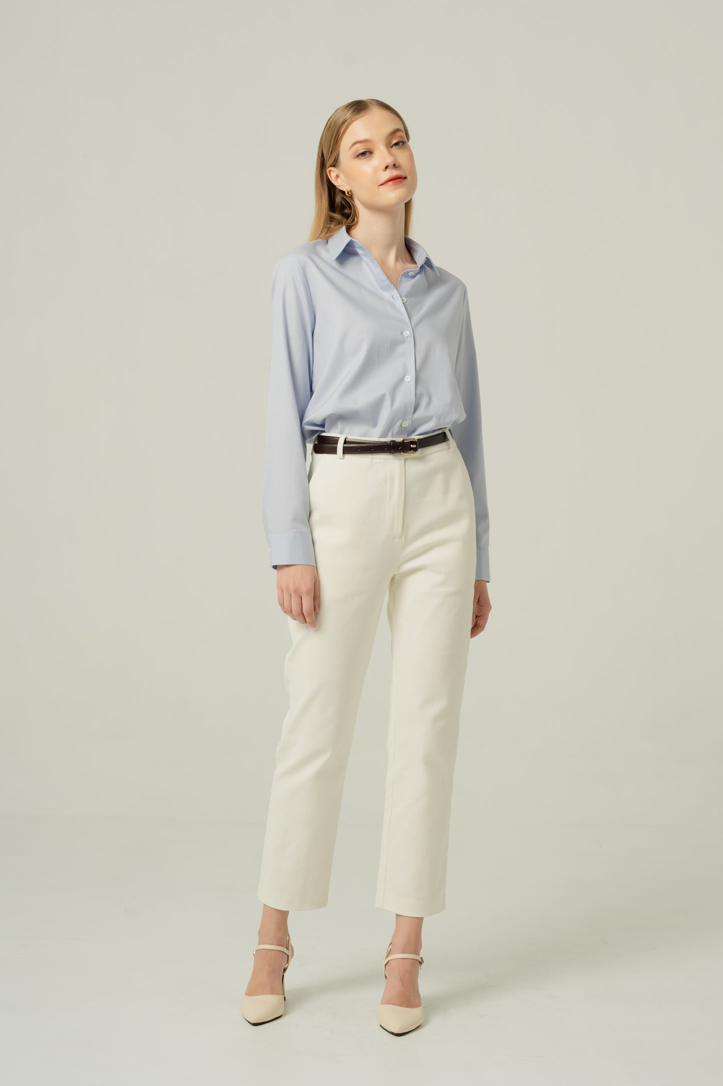 Cropped Slim Fit Cotton-Twill Trousers - White