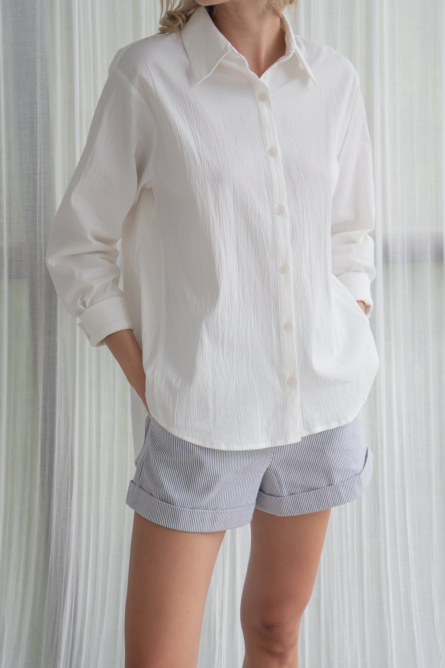 Crinkled Cotton Shirt - White