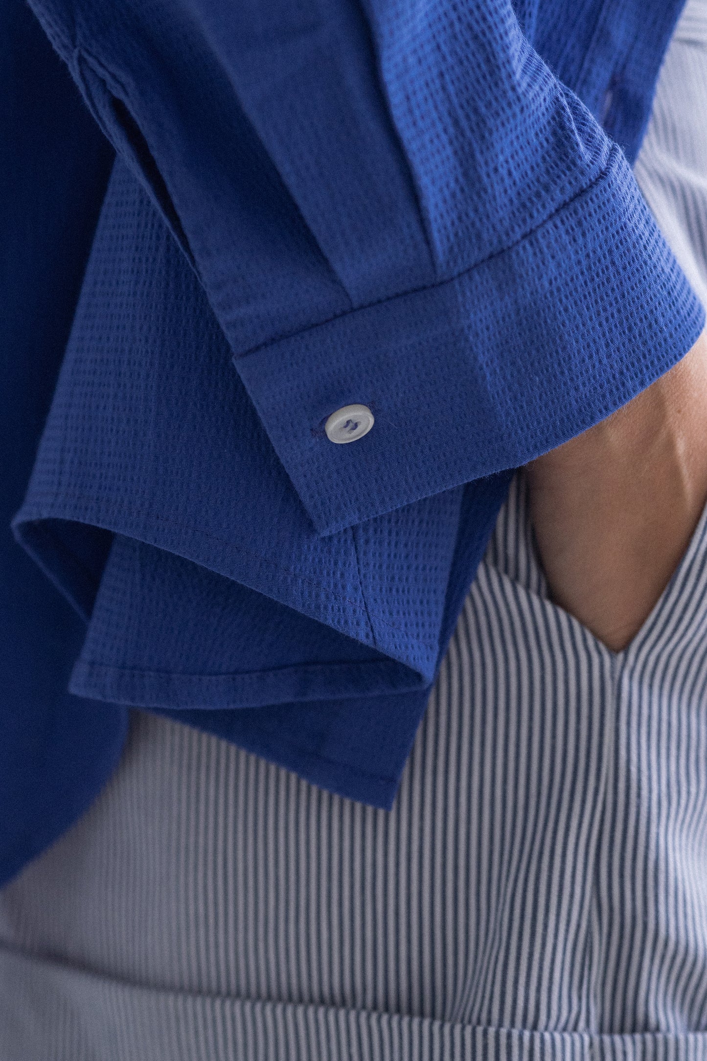 Crinkled Cotton Shirt - Royal Blue