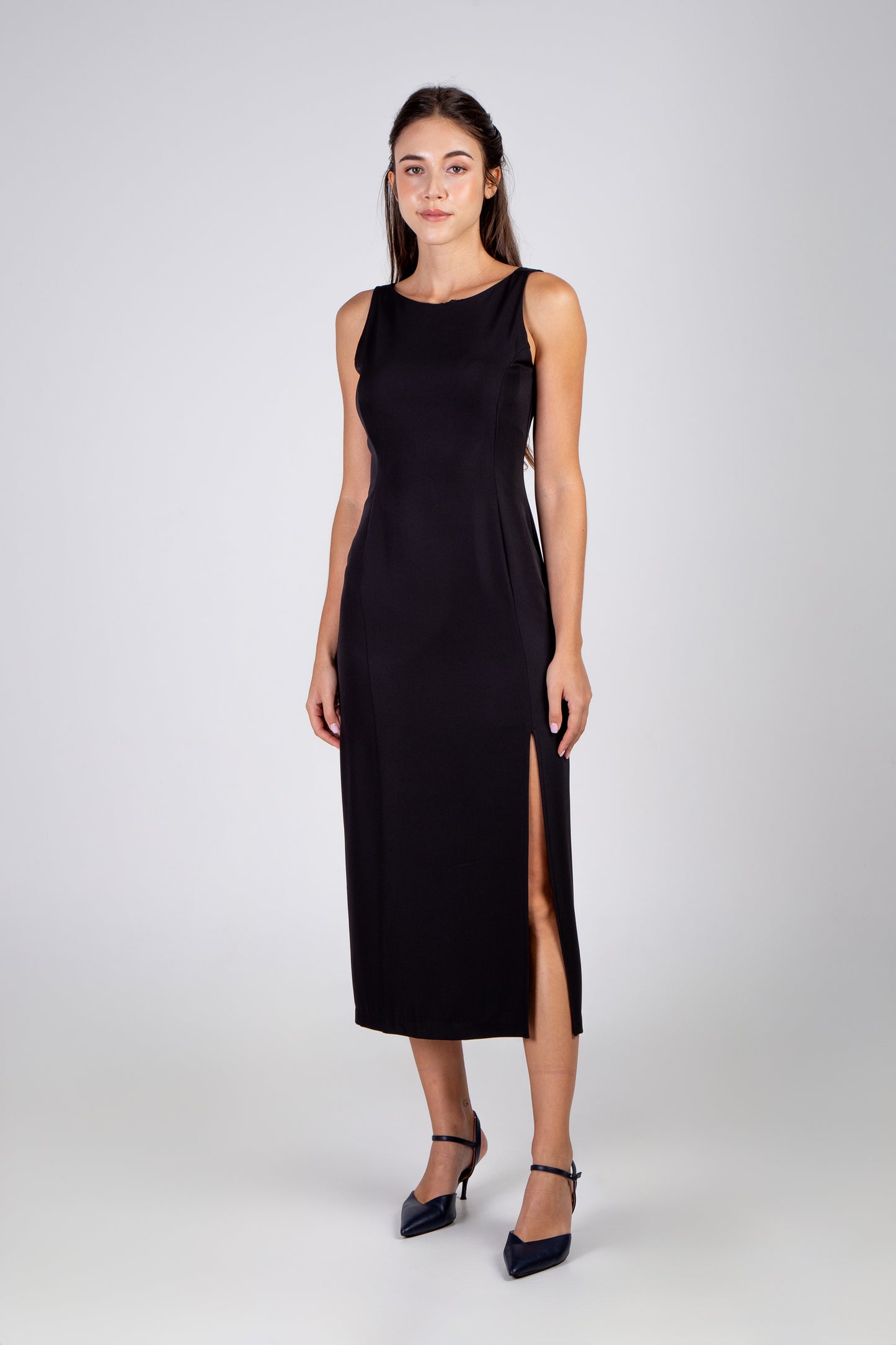 Sheath Dress With Slit Detail - Black