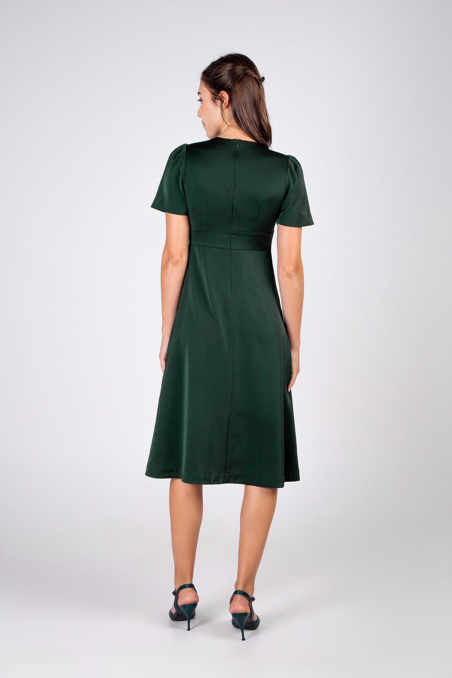 Dress With Gather Detail - Forest