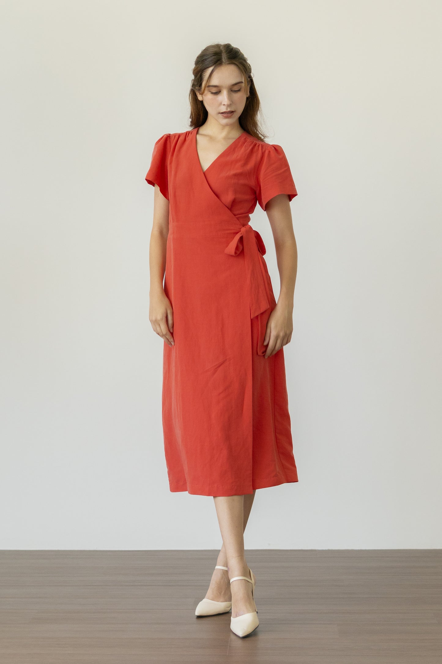 Tencel-Linen Wrap Dress - Vermillion