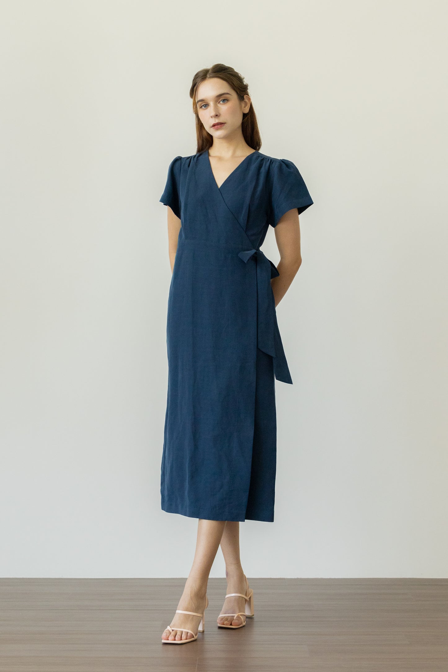 Tencel-Linen Wrap Dress - Navy