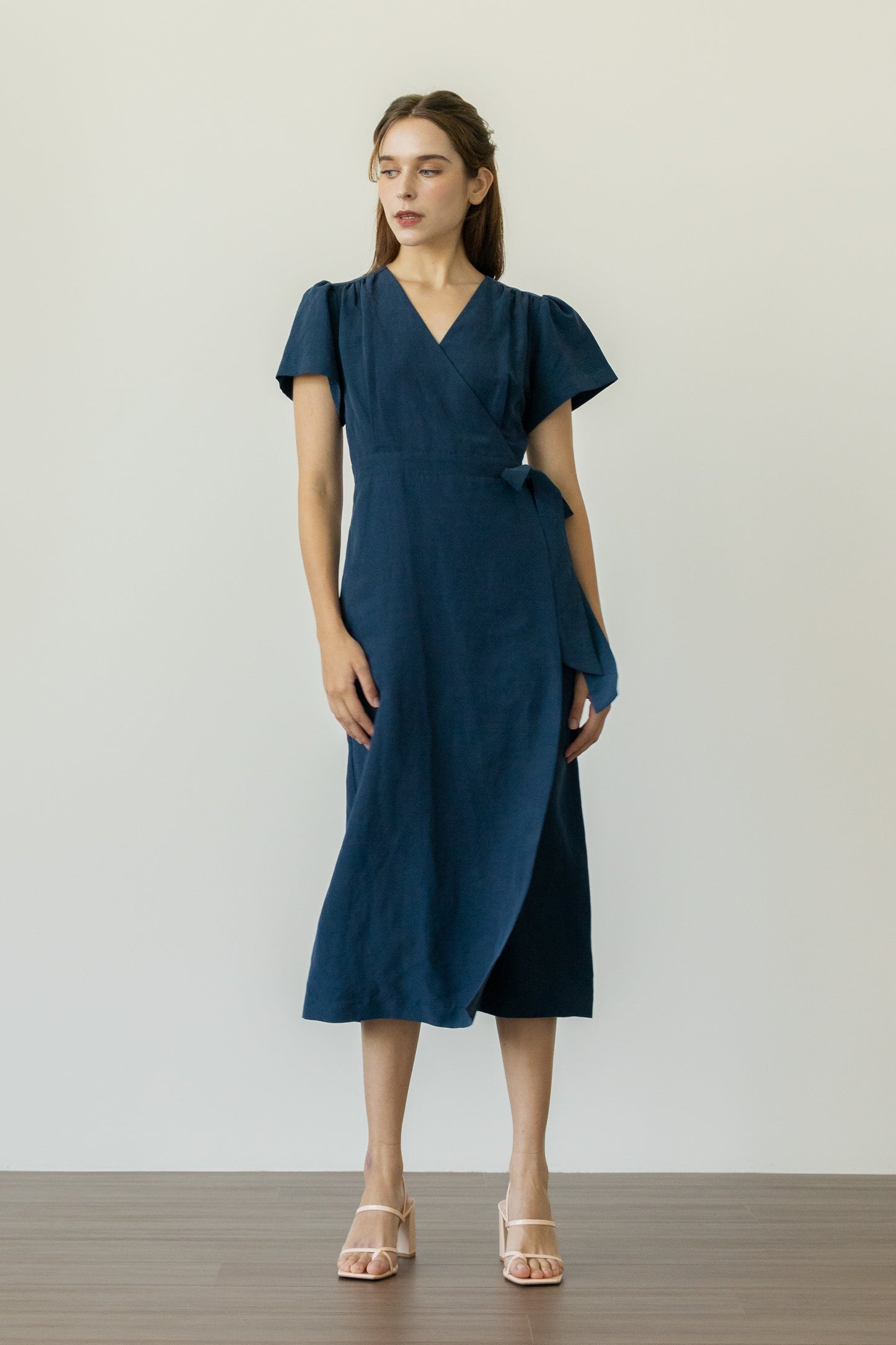 Tencel-Linen Wrap Dress - Navy