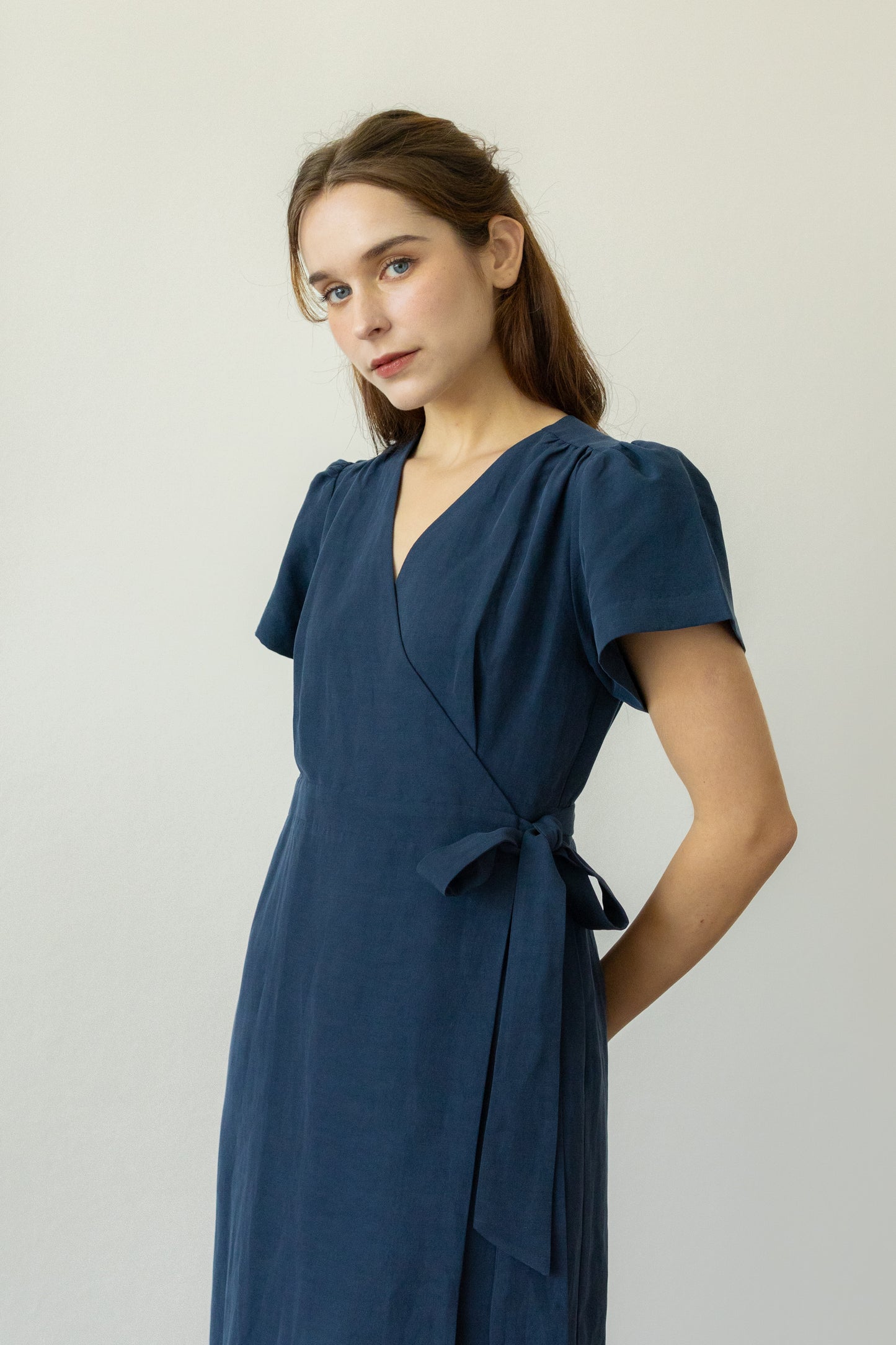 Tencel-Linen Wrap Dress - Navy