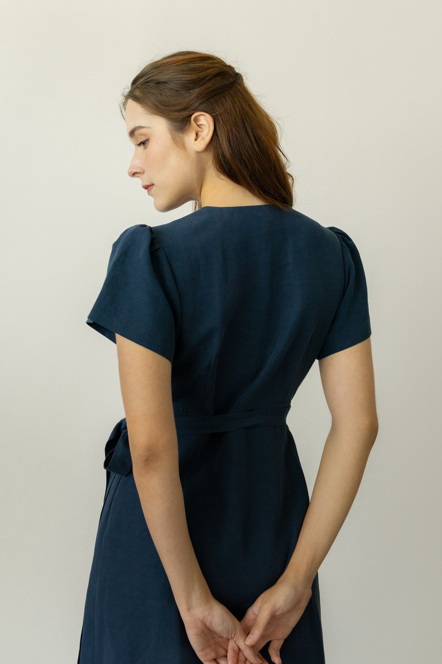 Tencel-Linen Wrap Dress - Navy