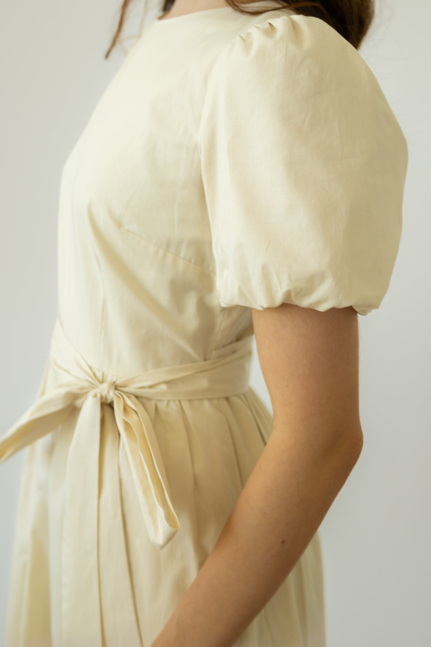Relaxed Midi Dress with Wrap Sash - Natural