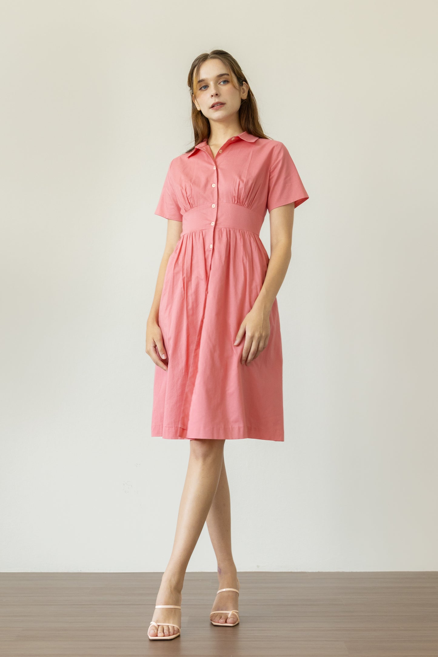Classic Shirt Dress with Bust Detail - Rose