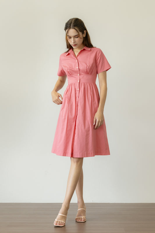 Classic Shirt Dress with Bust Detail - Rose