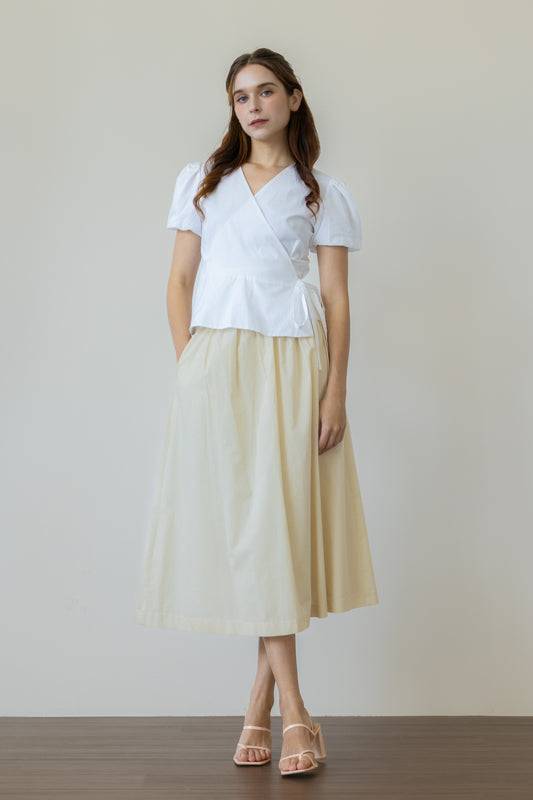 Gathered Midi Skirt - Natural