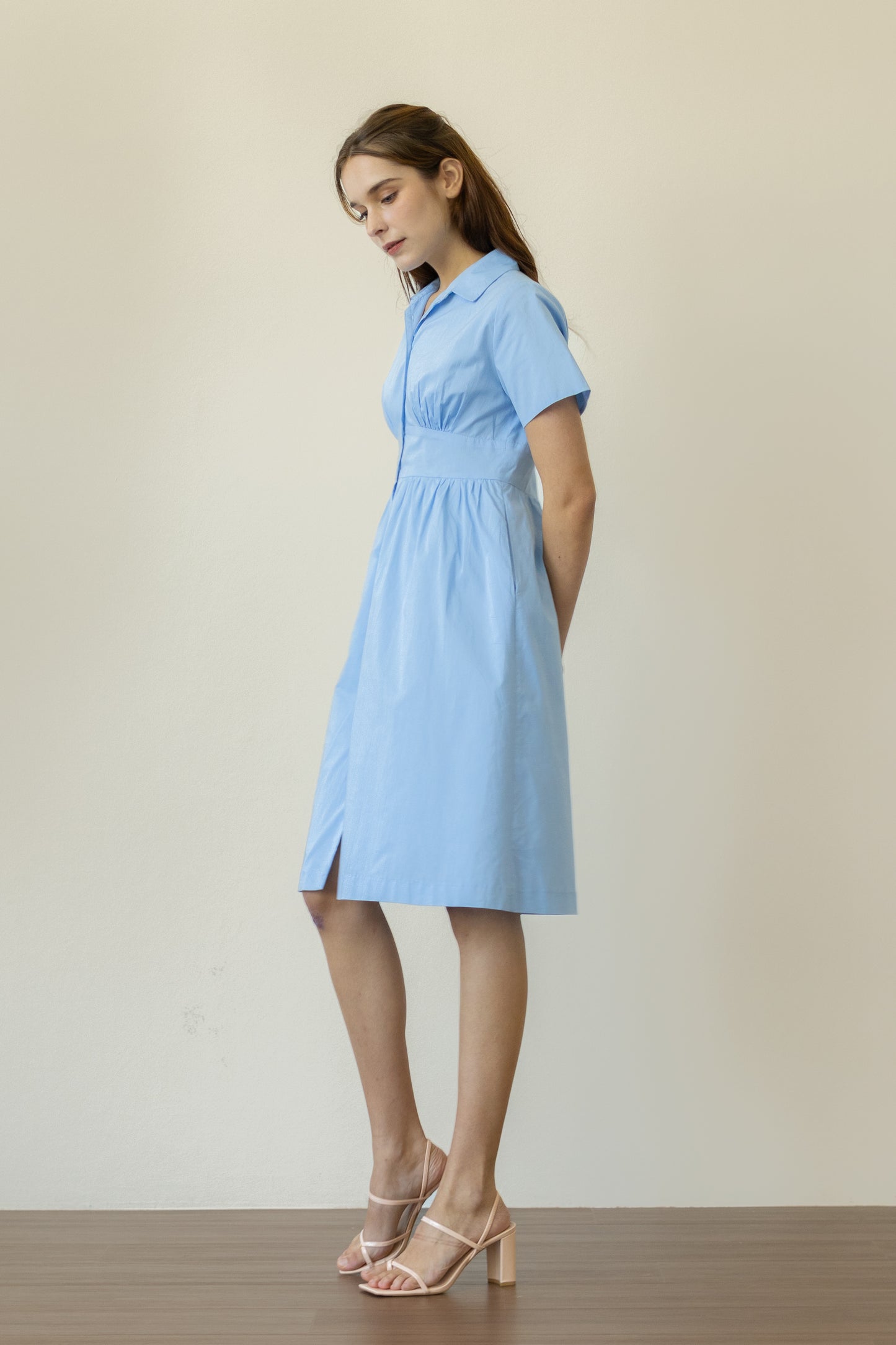 Classic Shirt Dress with Bust Detail - Dove Blue