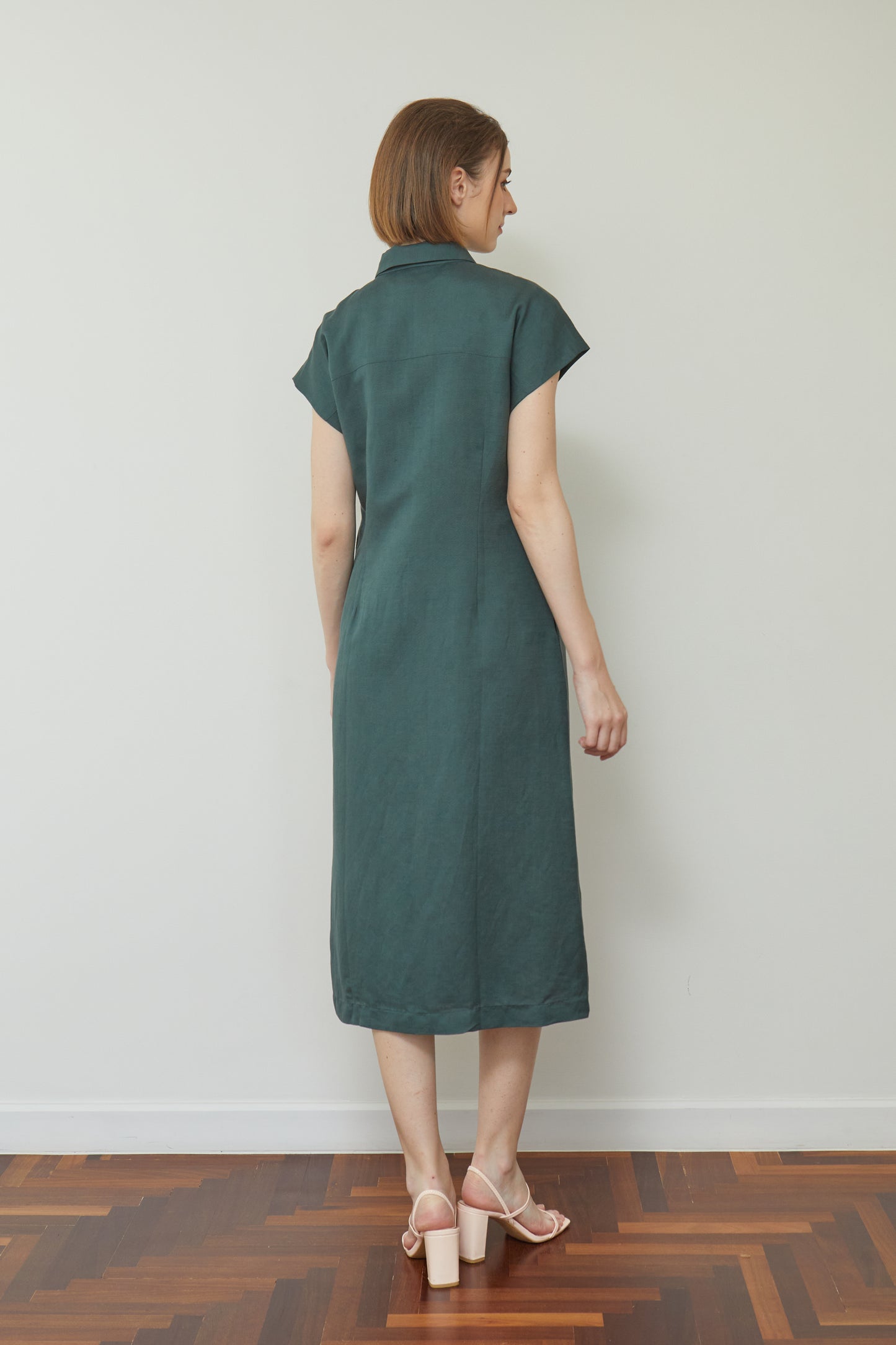 Linen Drop Shoulder Shirt-Dress - Forest