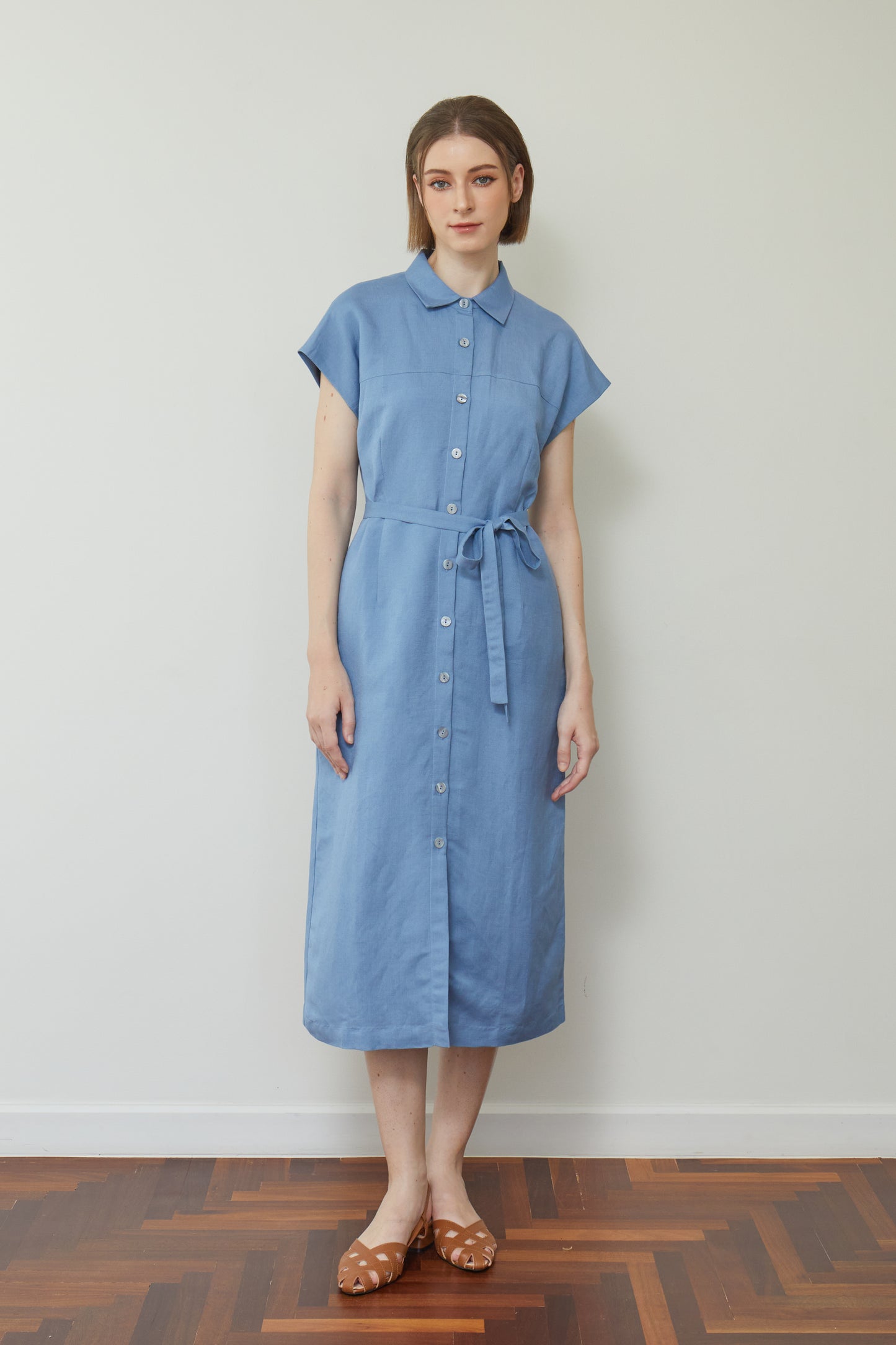 Linen Drop Shoulder Shirt-Dress - French Blue