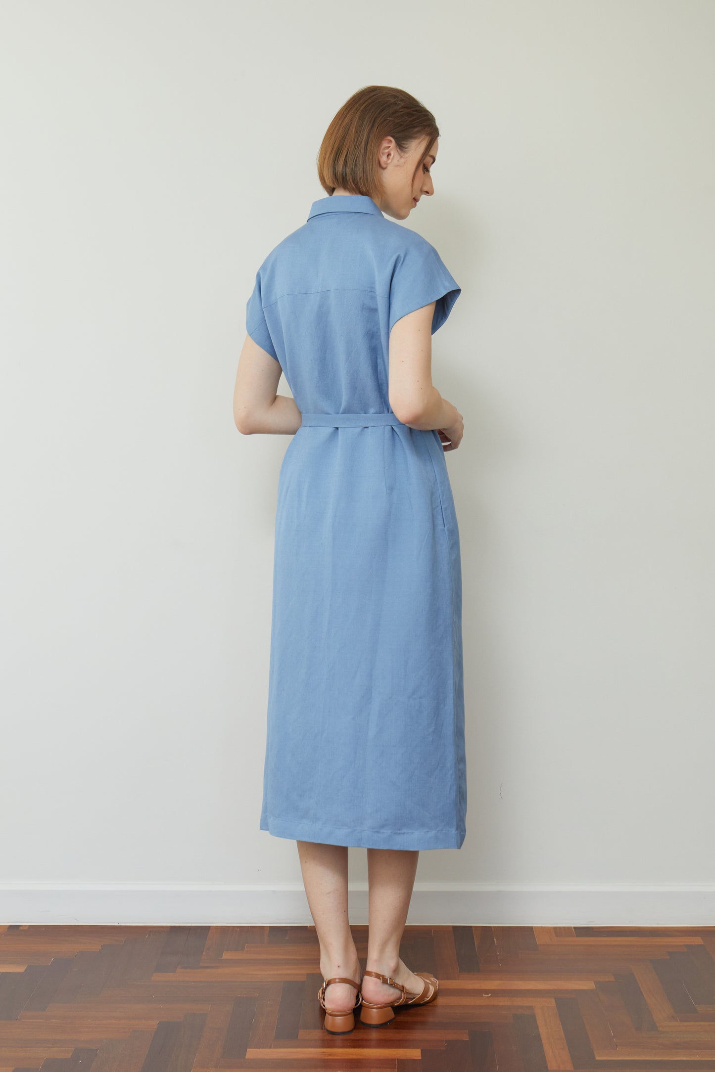 Linen Drop Shoulder Shirt-Dress - French Blue