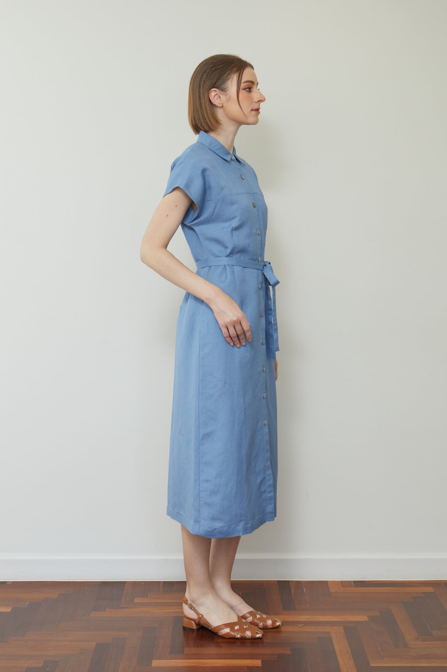 Linen Drop Shoulder Shirt-Dress - French Blue