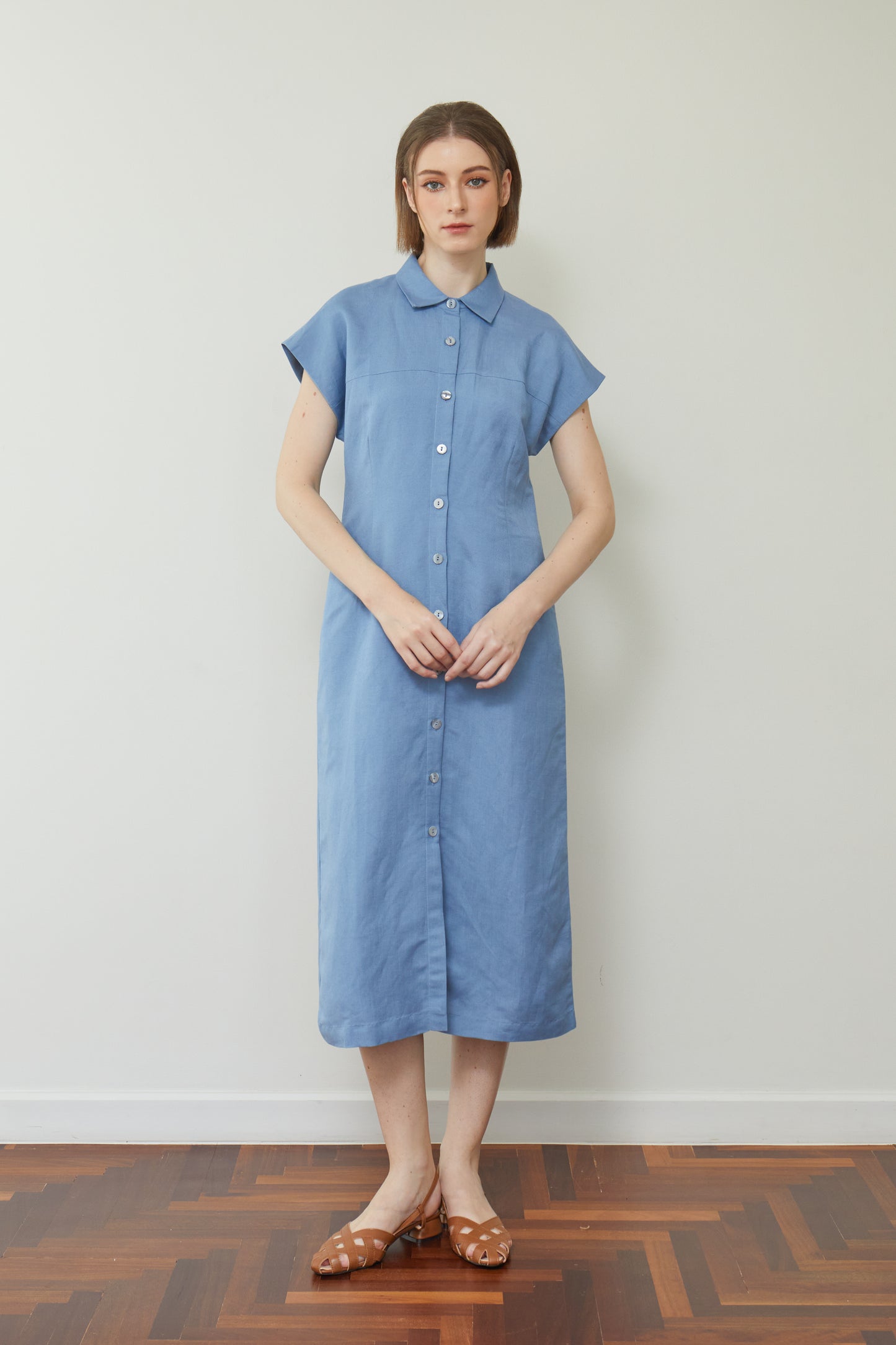 Linen Drop Shoulder Shirt-Dress - French Blue