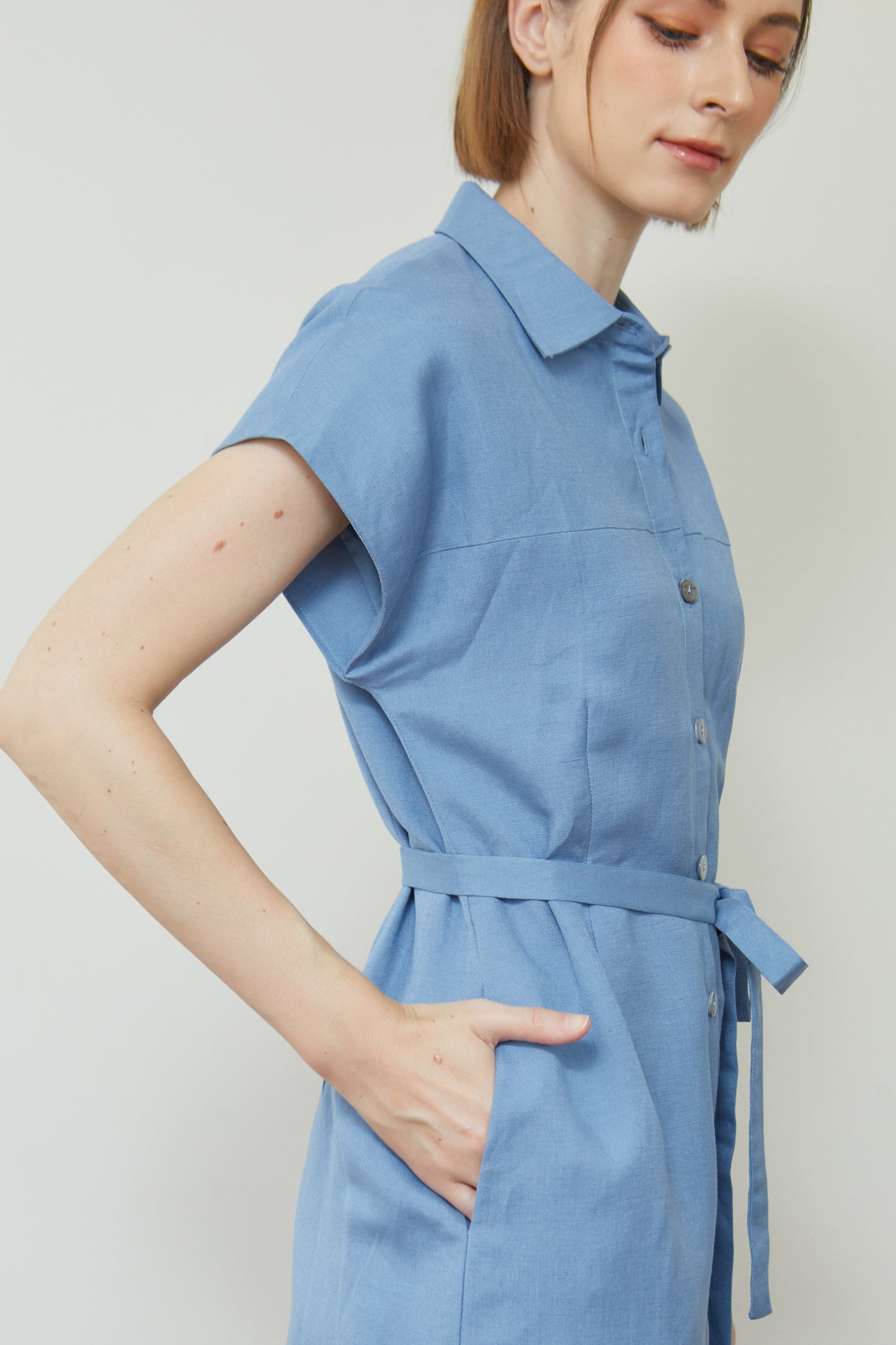 Linen Drop Shoulder Shirt-Dress - French Blue