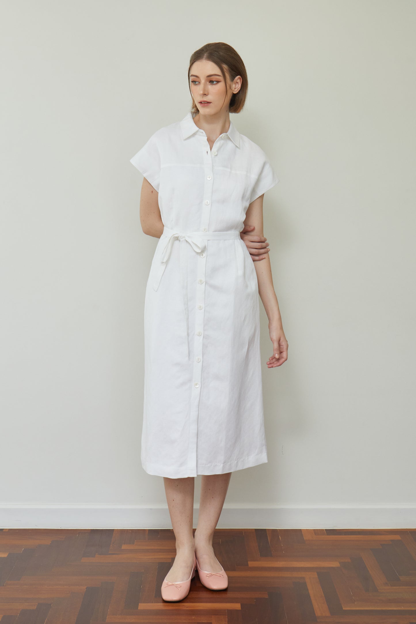 Linen Drop Shoulder Shirt-Dress - White