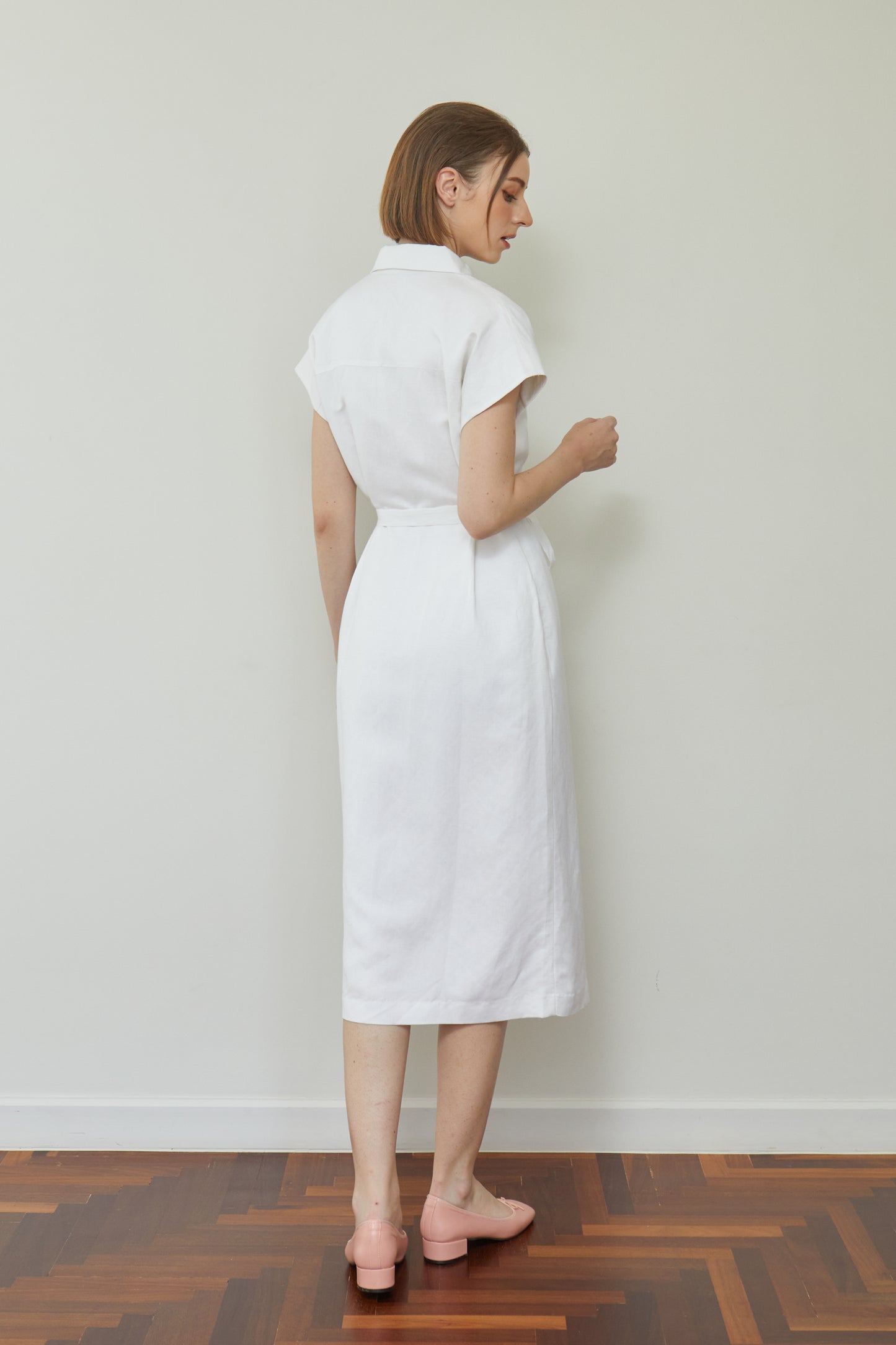 Linen Drop Shoulder Shirt-Dress - White