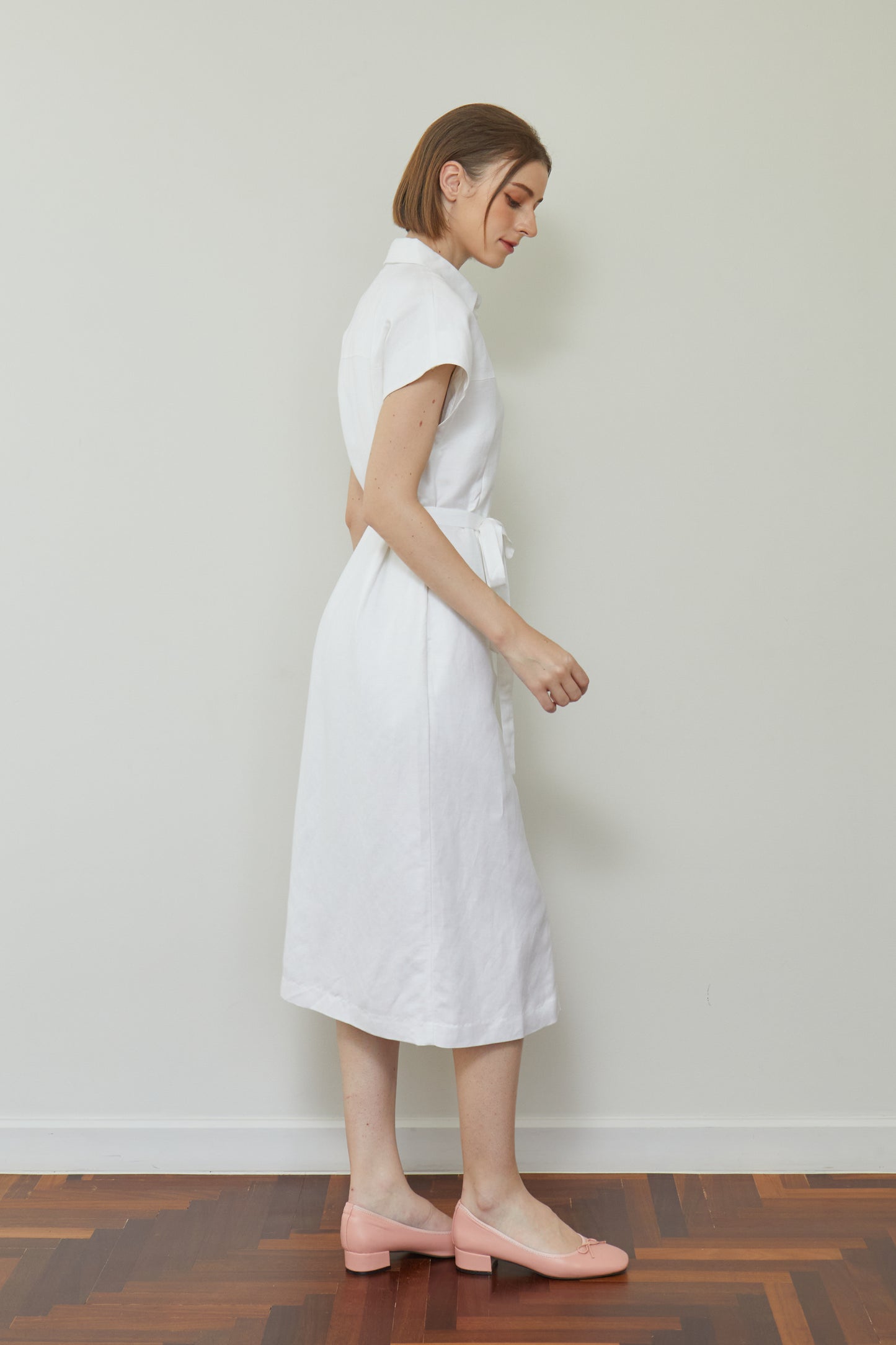 Linen Drop Shoulder Shirt-Dress - White