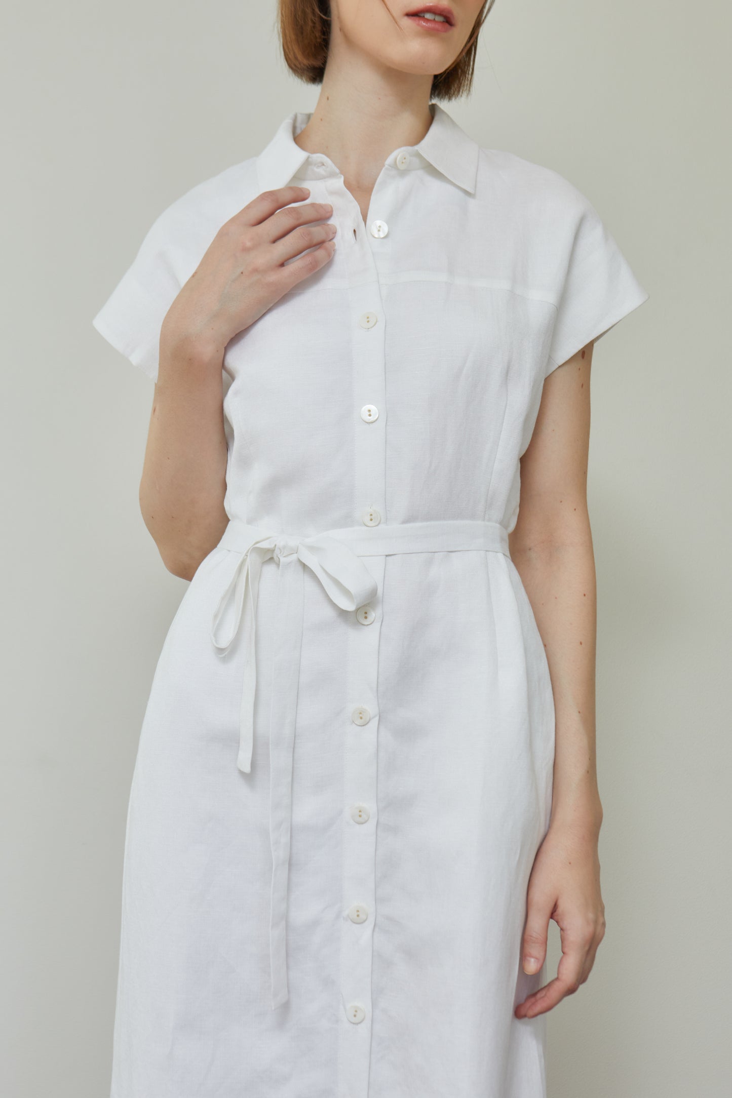 Linen Drop Shoulder Shirt-Dress - White