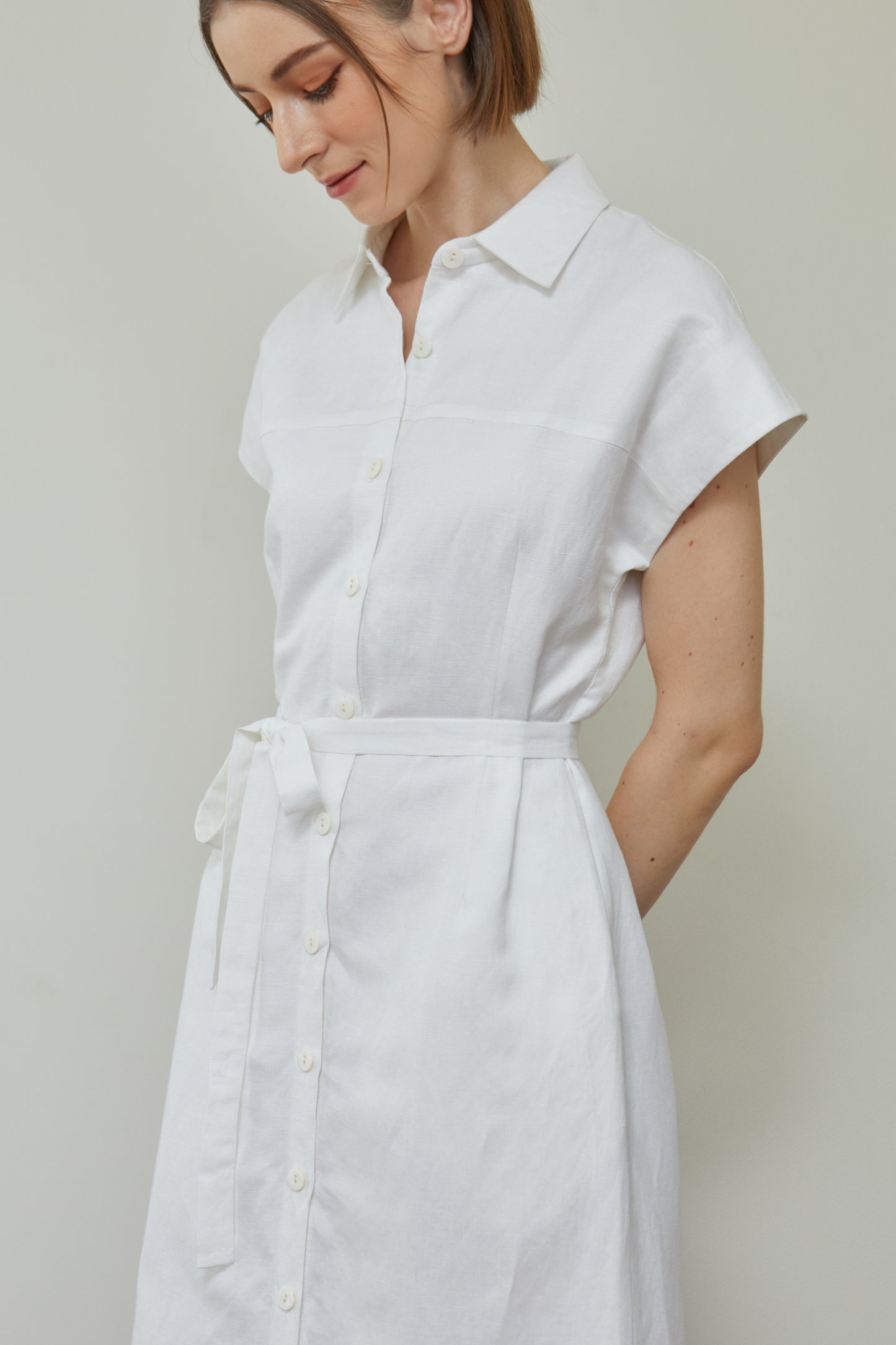 Linen Drop Shoulder Shirt-Dress - White