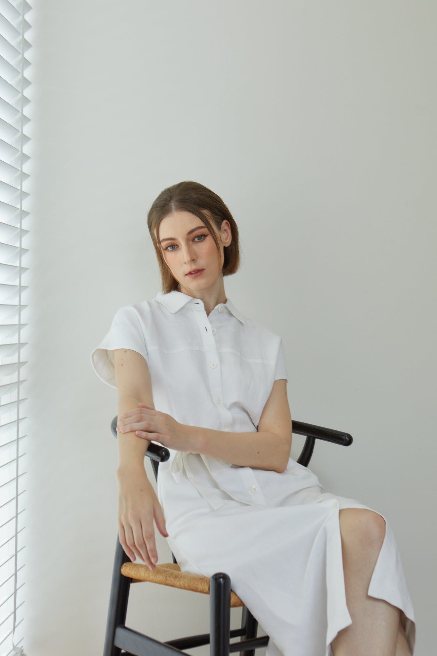 Linen Drop Shoulder Shirt-Dress - White