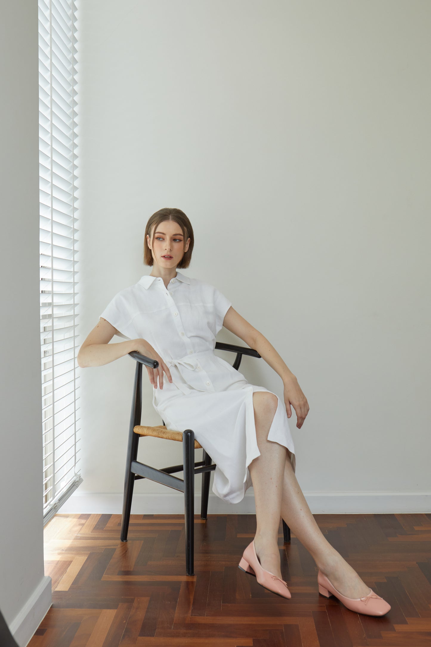 Linen Drop Shoulder Shirt-Dress - White