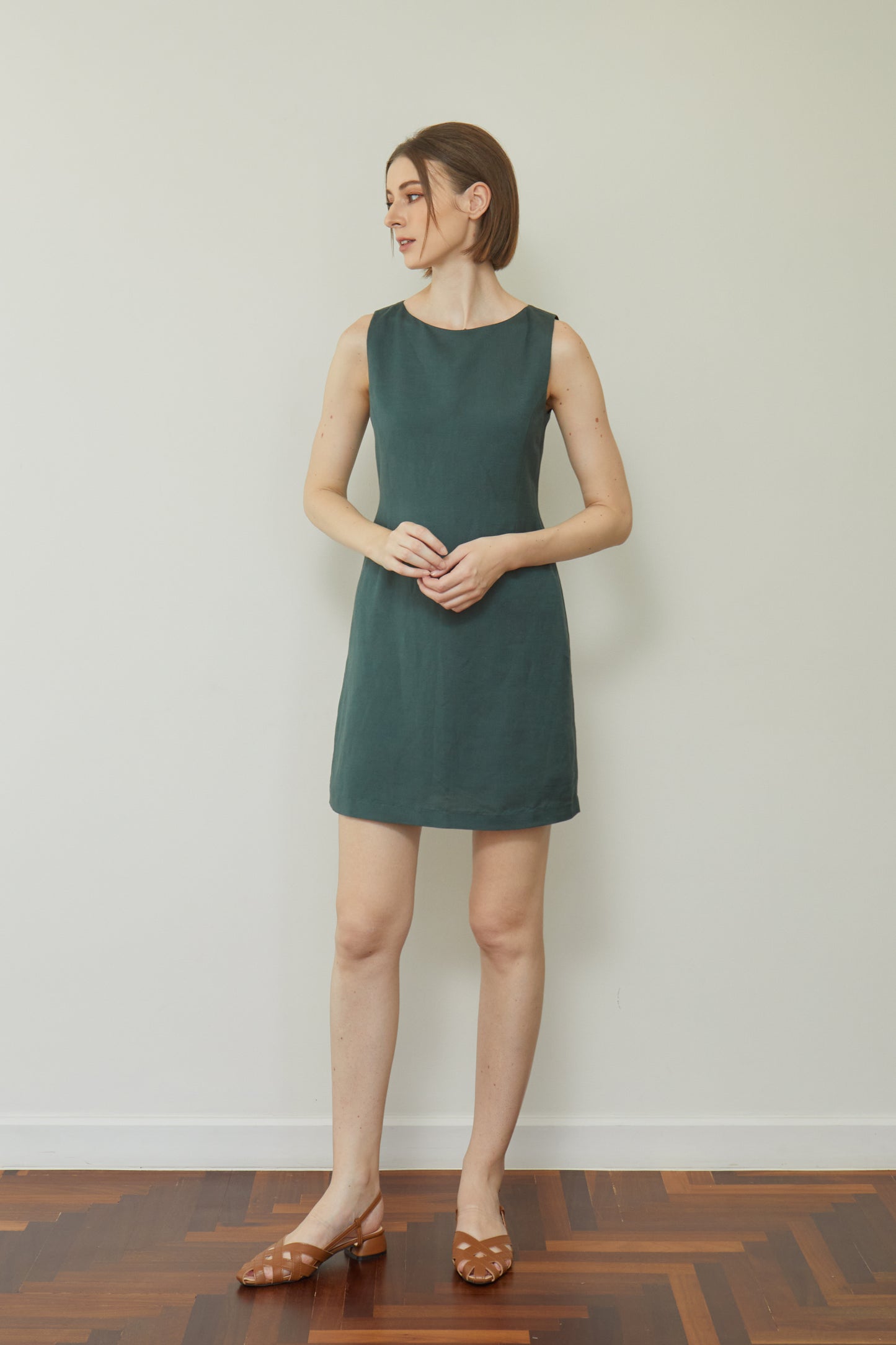 Linen Fitted Shift Dress - Forest