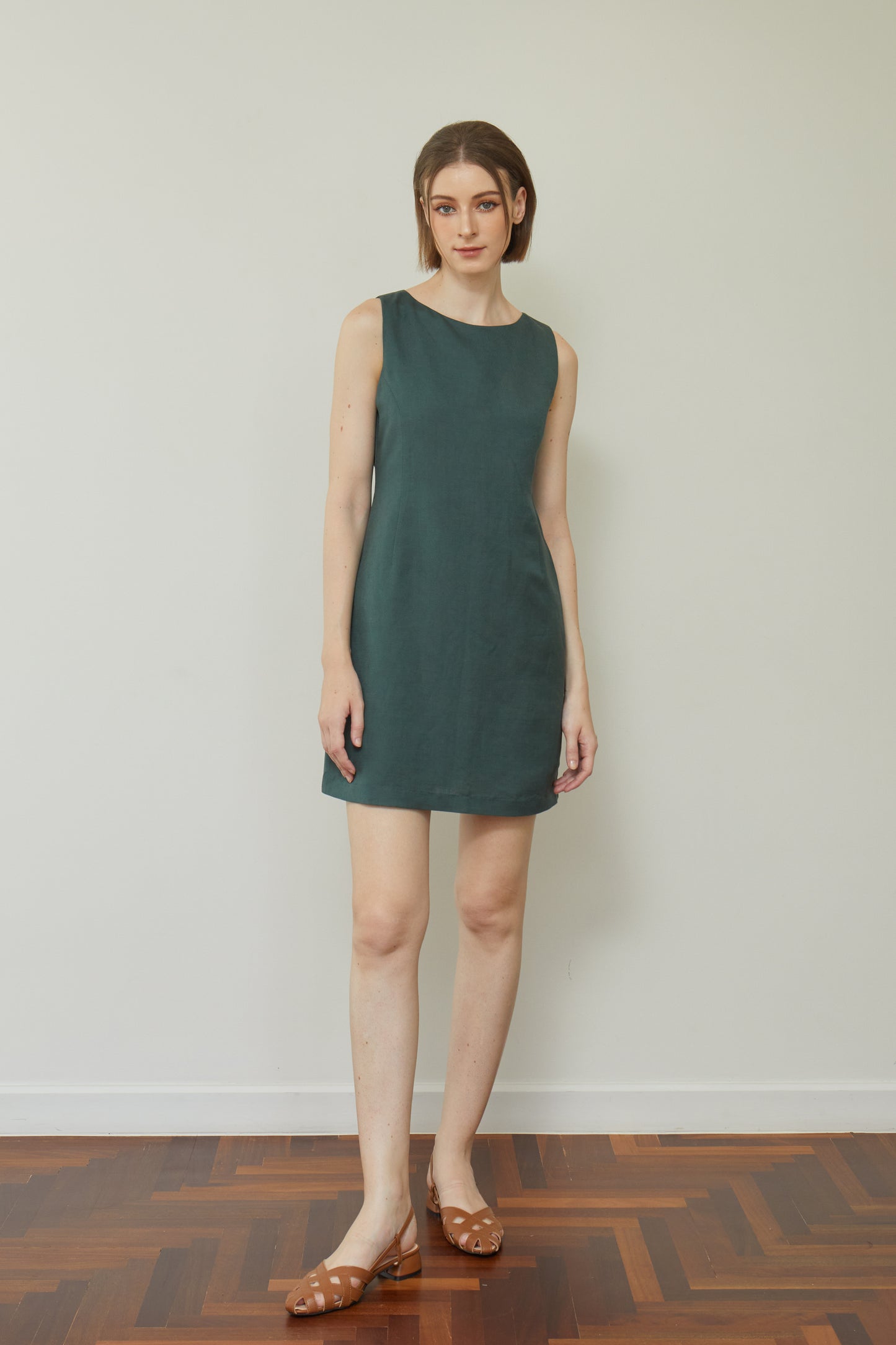 Linen Fitted Shift Dress - Forest