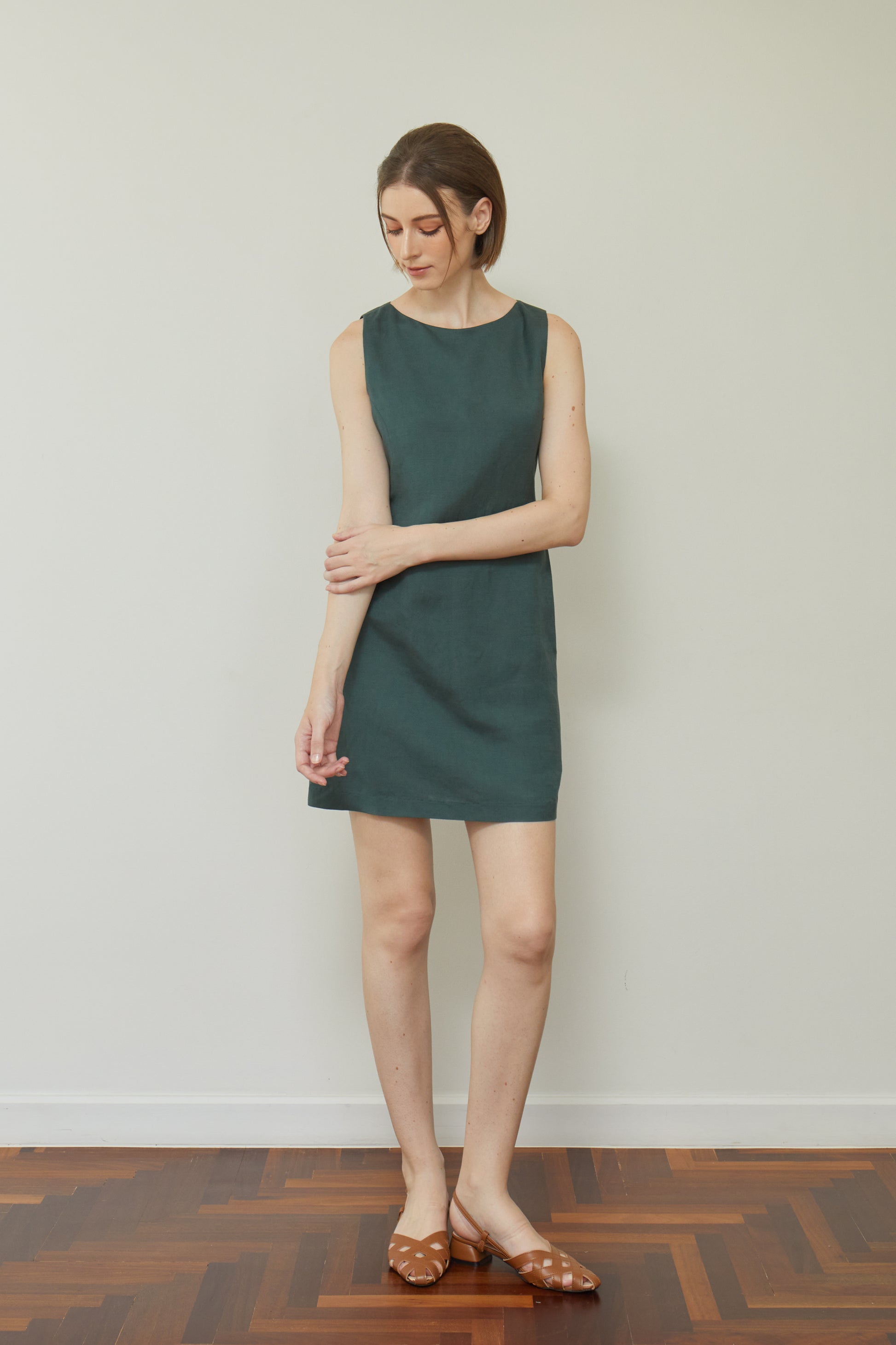 Linen Fitted Shift Dress - Forest Rosylee Linen Fitted Shift Dress - Forest Rosylee
