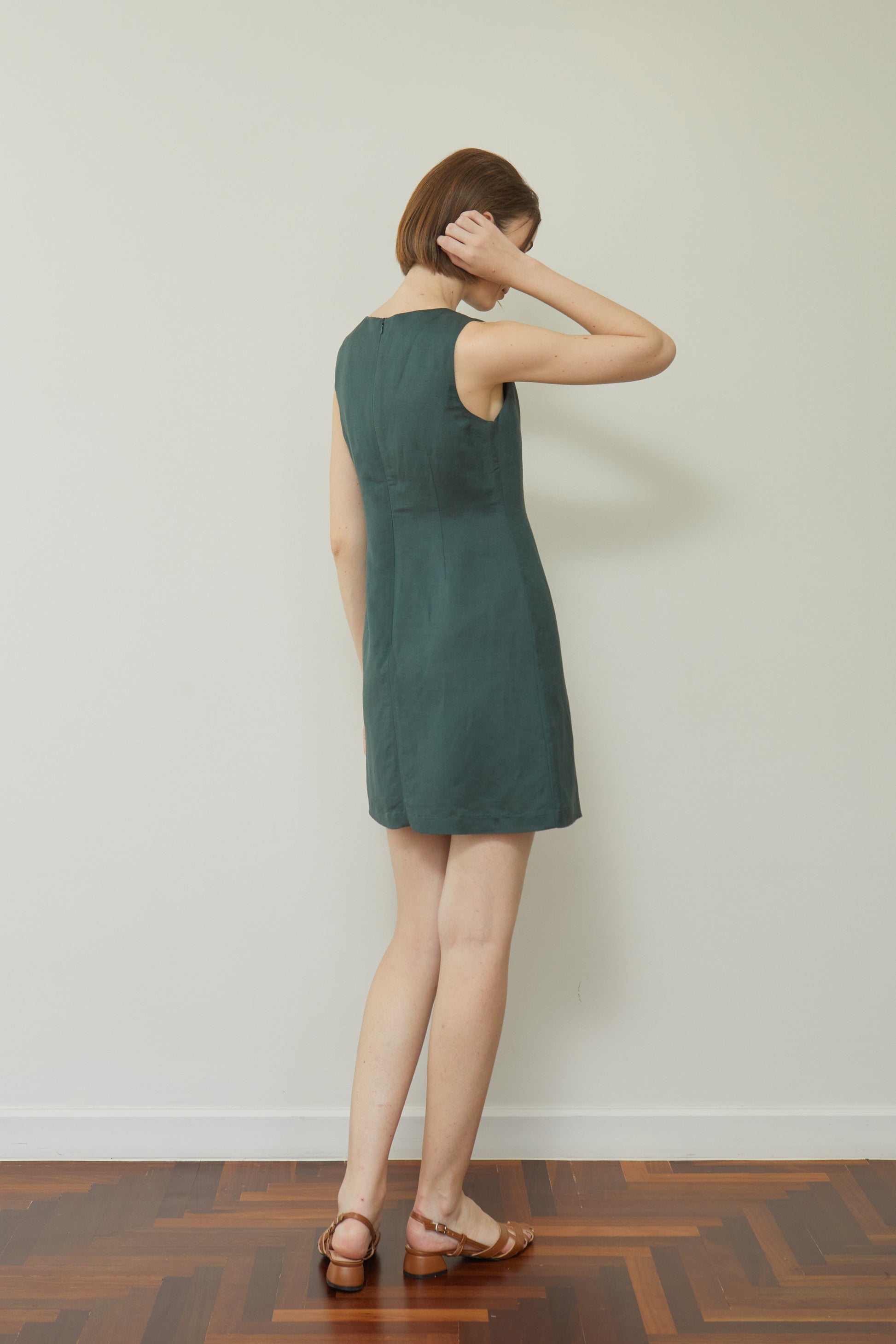 Linen Fitted Shift Dress - Forest Rosylee Linen Fitted Shift Dress - Forest Rosylee
