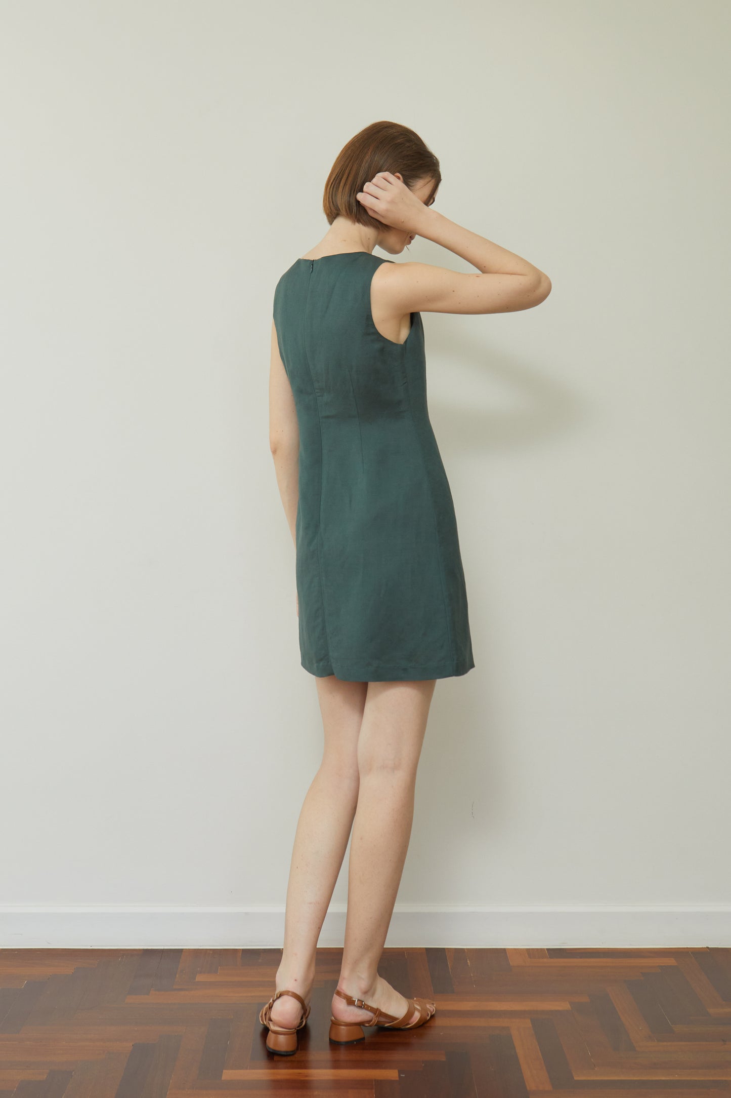 Linen Fitted Shift Dress - Forest