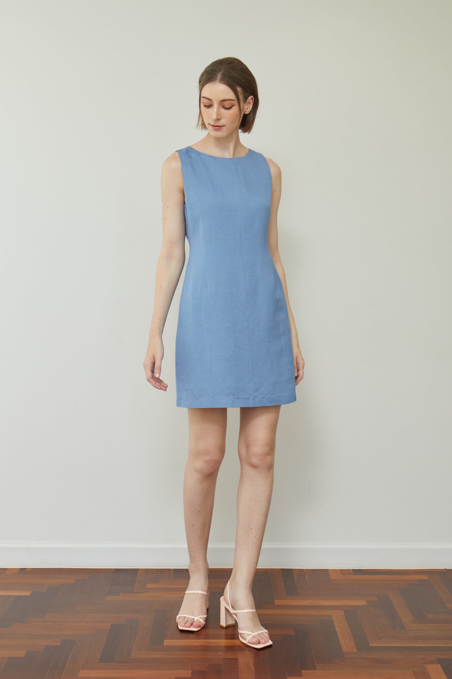 Linen Fitted Shift Dress - French Blue