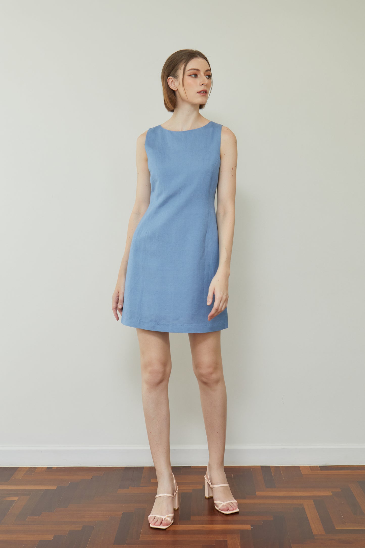 Linen Fitted Shift Dress - French Blue