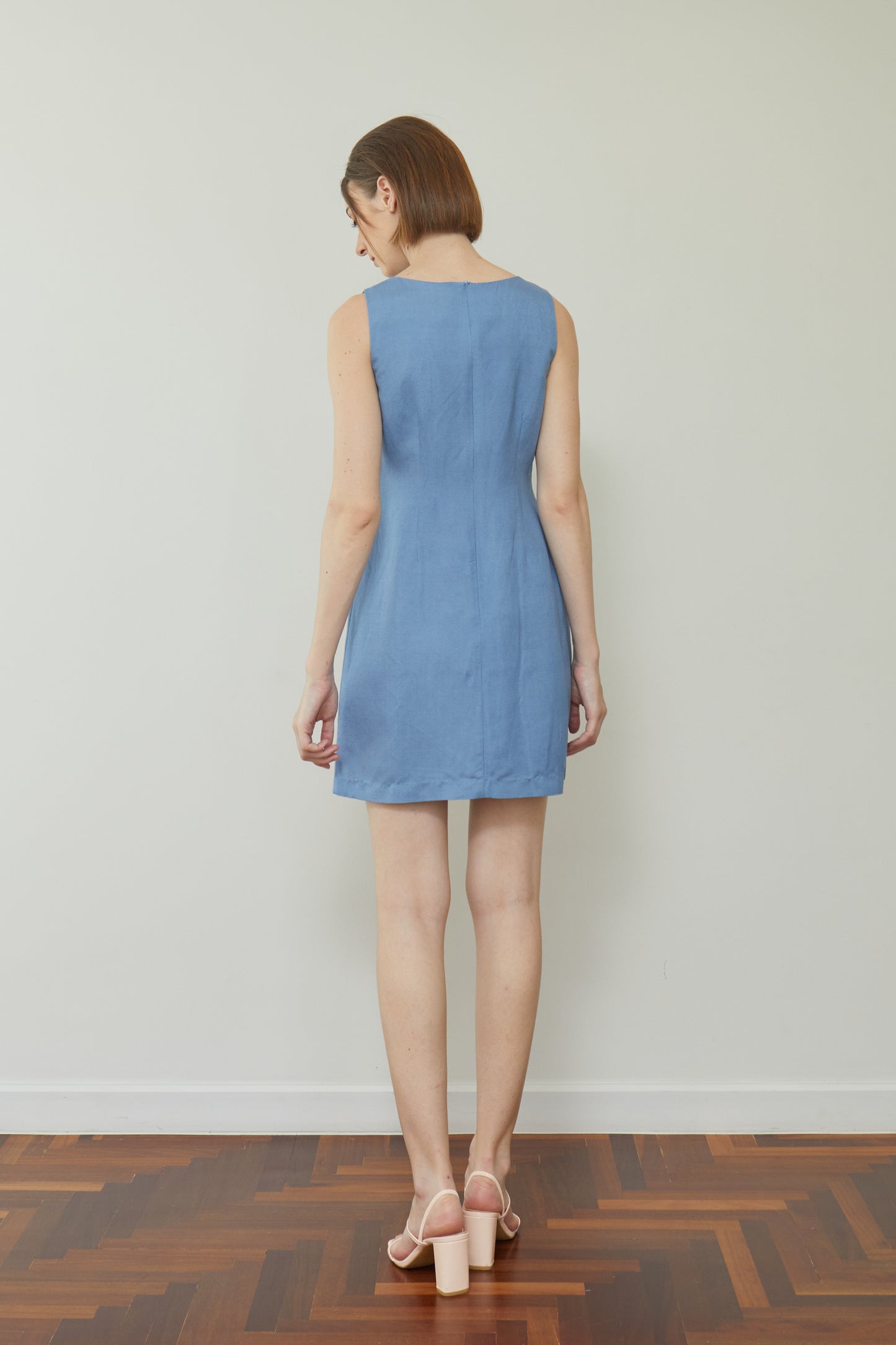 Linen Fitted Shift Dress - French Blue