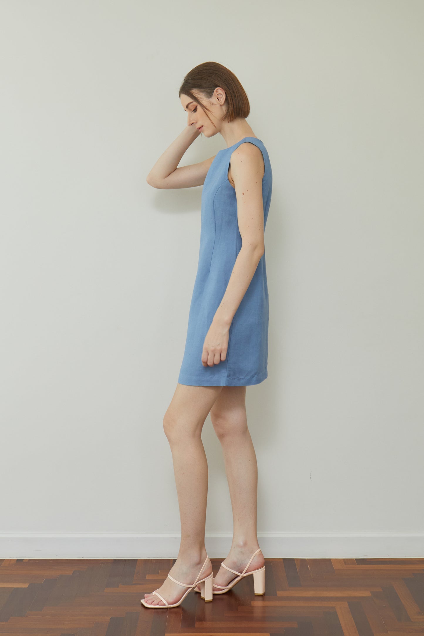 Linen Fitted Shift Dress - French Blue